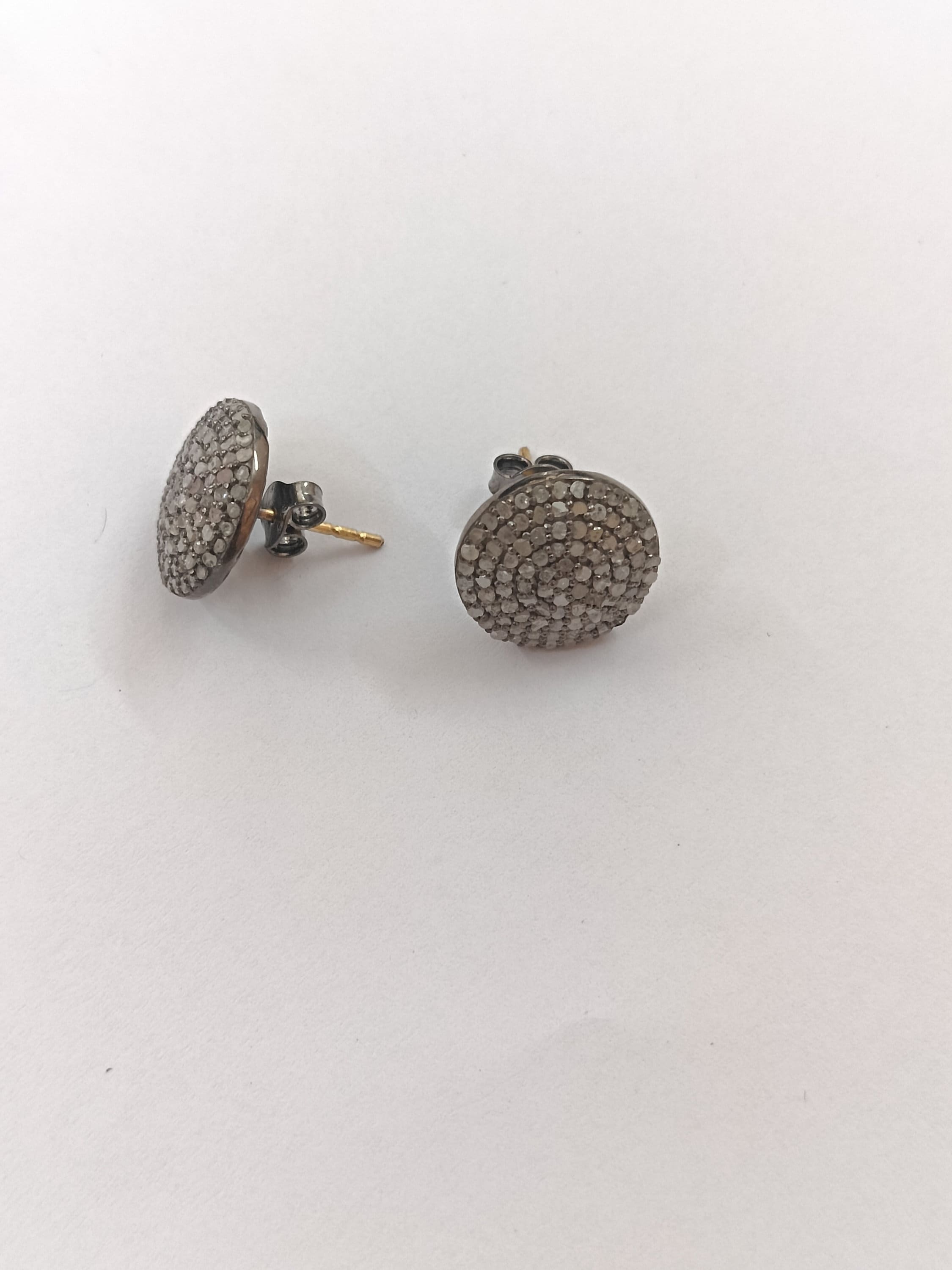 15Mm Pave Diamond Stud Earrings, Sterling Silver, Minimalist Modern Jewelry