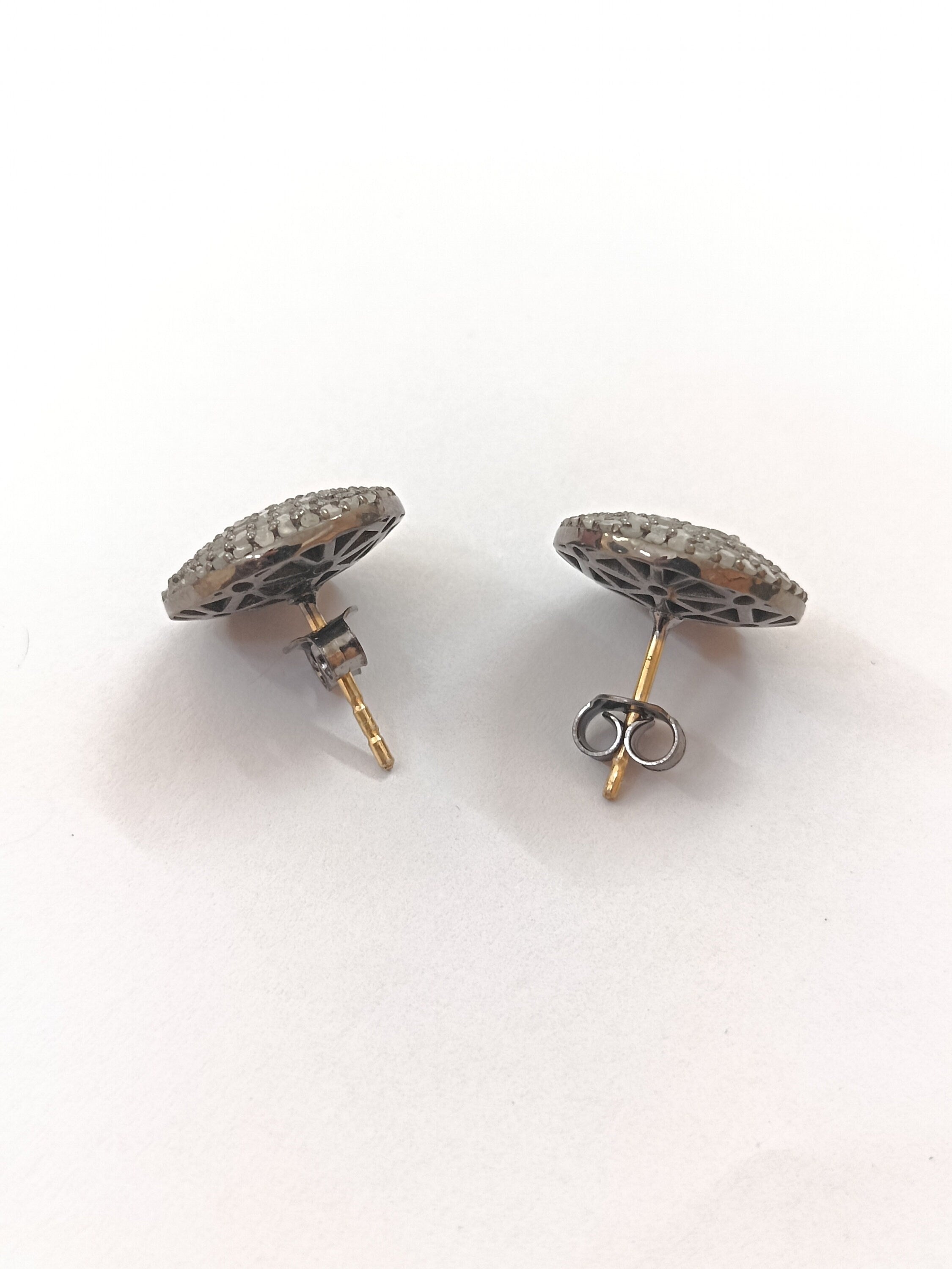 15Mm Pave Diamond Stud Earrings, Sterling Silver, Minimalist Modern Jewelry
