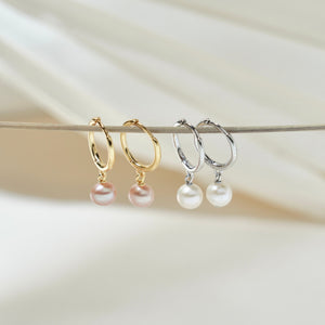 Natural Freshwater Pearl Dangle Earrings, Gold Plated Real Pearl Huggie Earrings, Sliver Drop Earrings, Wedding Hoop Earring, Gift for Her