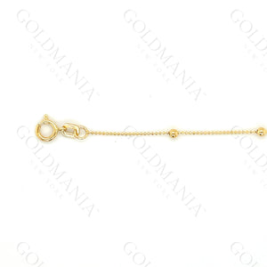 14K Solid Yellow Gold Bead Station Anklet - 10 Inch