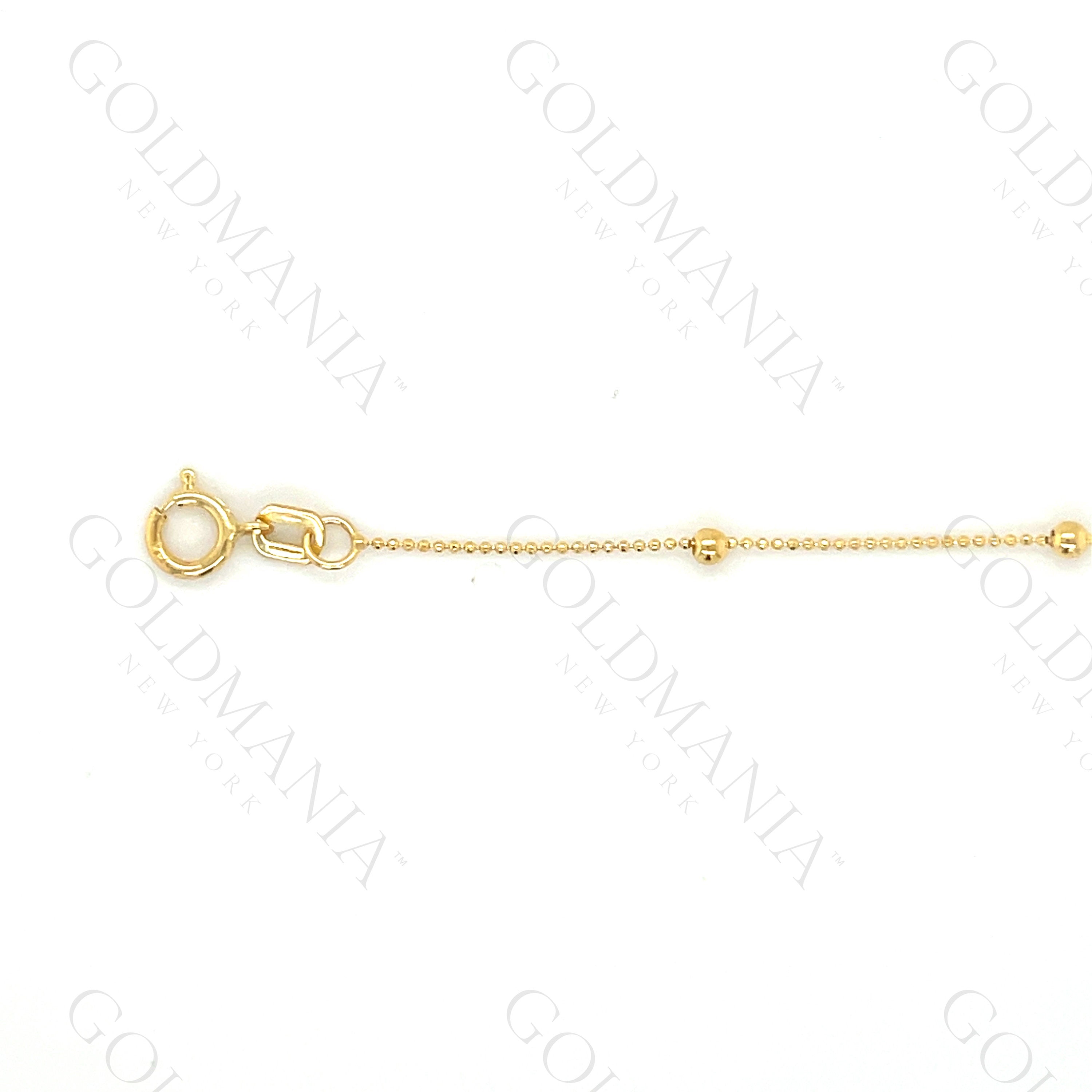 14K Solid Yellow Gold Bead Station Anklet - 10 Inch