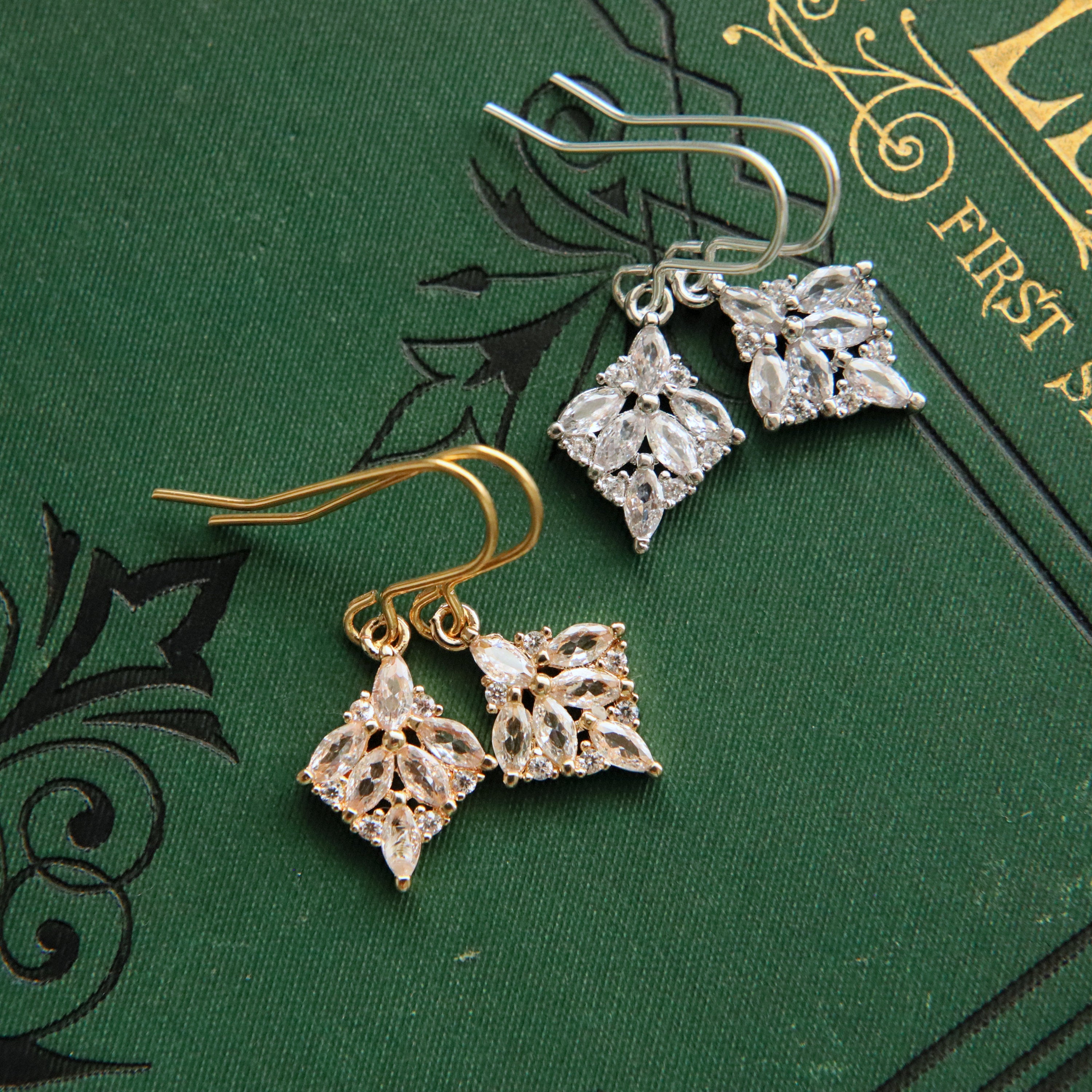 Art Deco Earrings, Marquise Earrings, Zirconia Diamond Drop Earrings 1920S Twenties Geometric Crystal Dangles Drops Art Nouveau Victorian