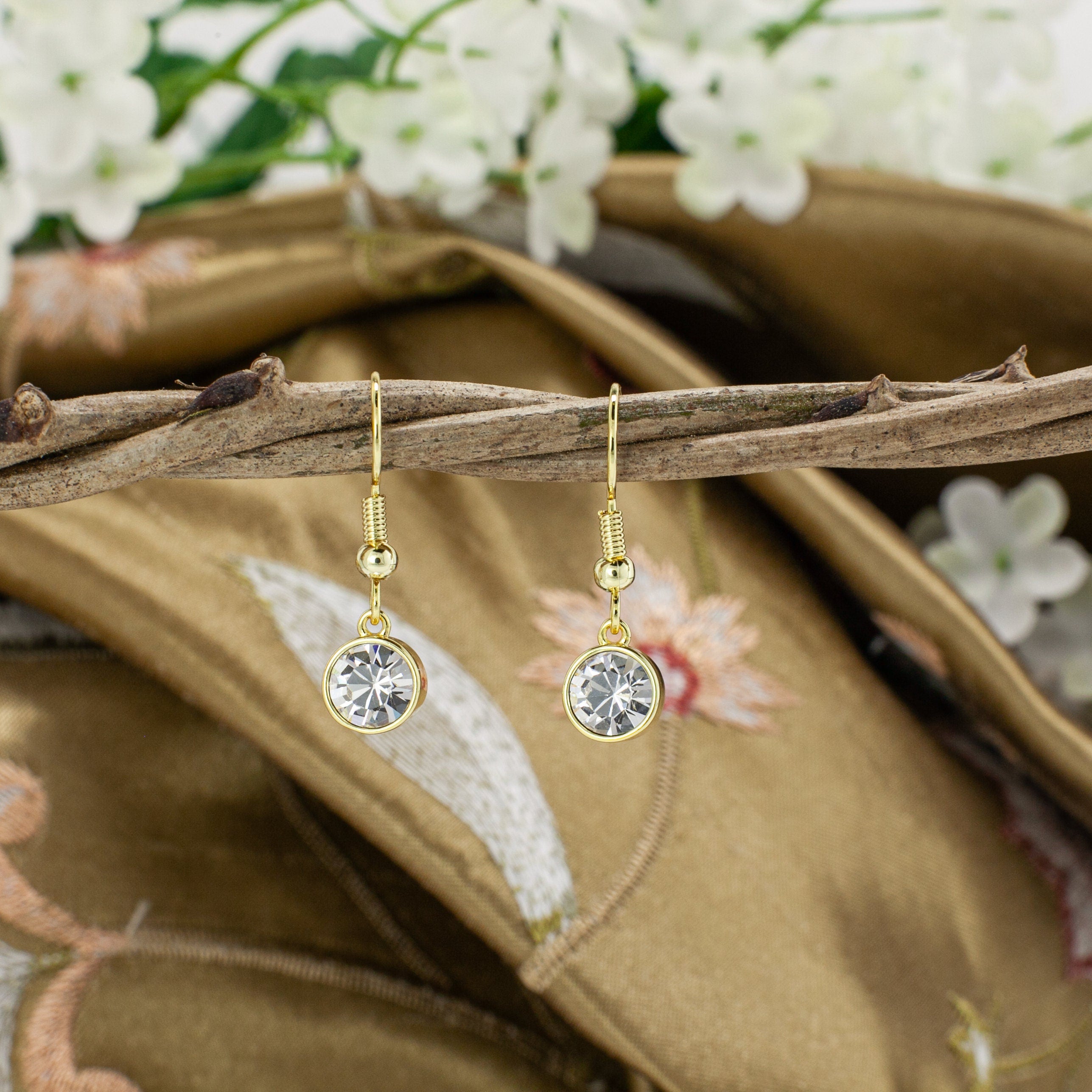 April Diamond Drop Earrings, Bohemian Crystal, Gold or Silver, French Hooks
