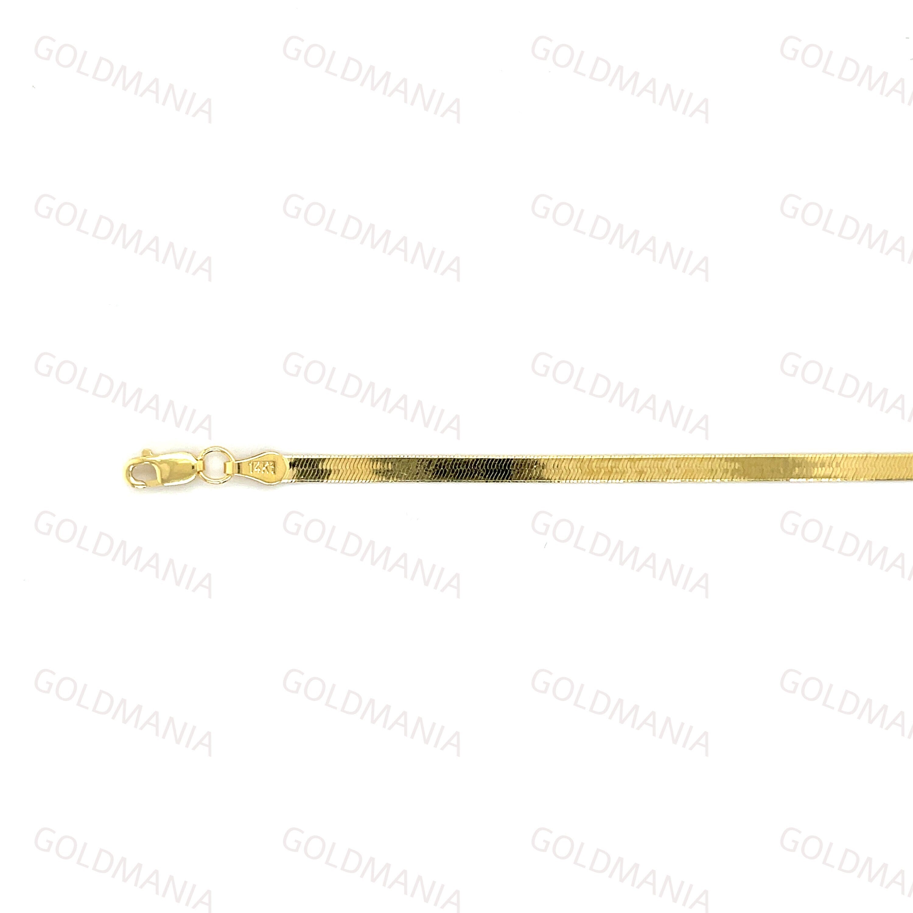 14K Solid Gold Herringbone Anklet: 3Mm Real Gold Ankle Chain