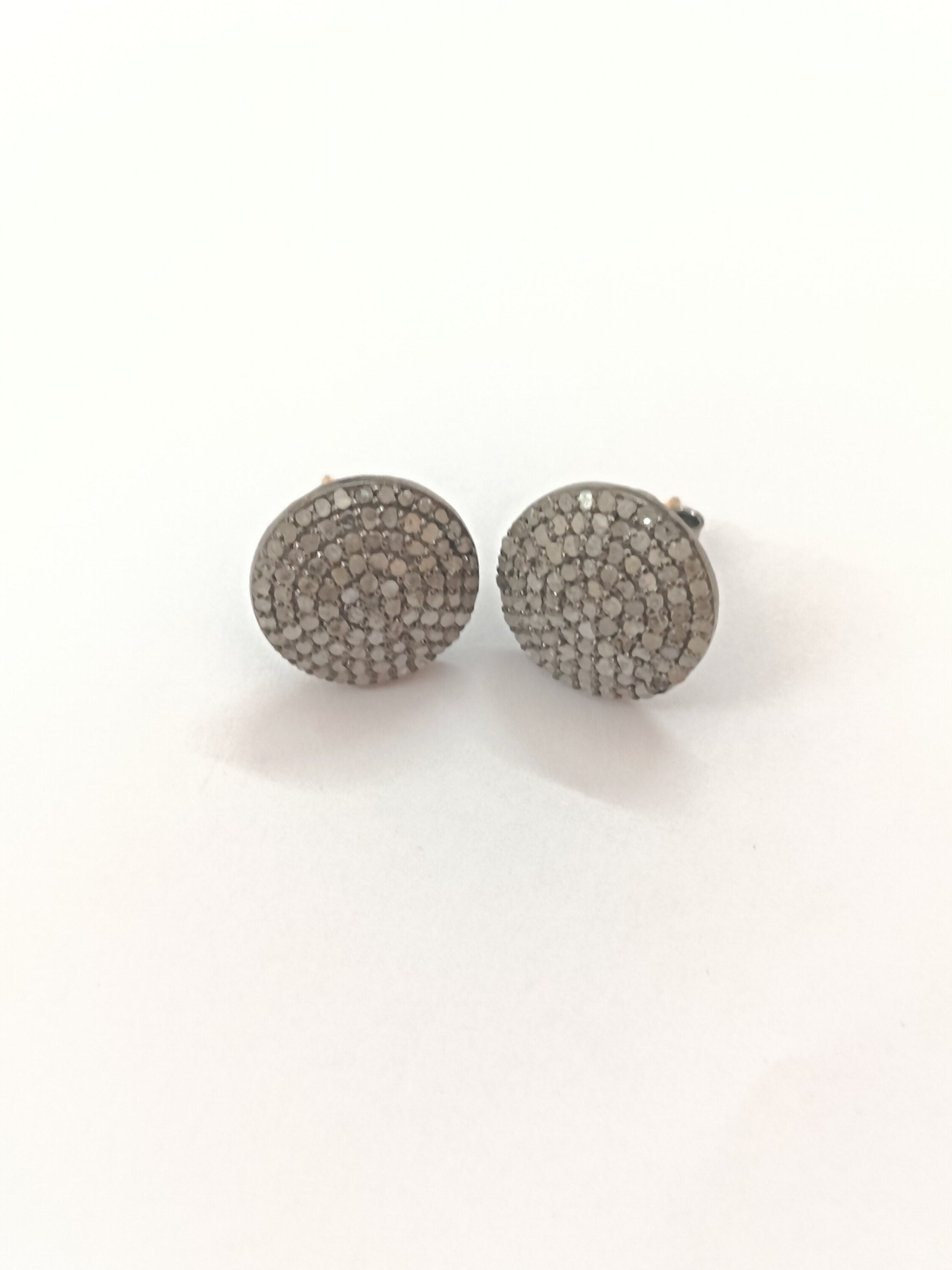 15Mm Pave Diamond Stud Earrings, Sterling Silver, Minimalist Modern Jewelry
