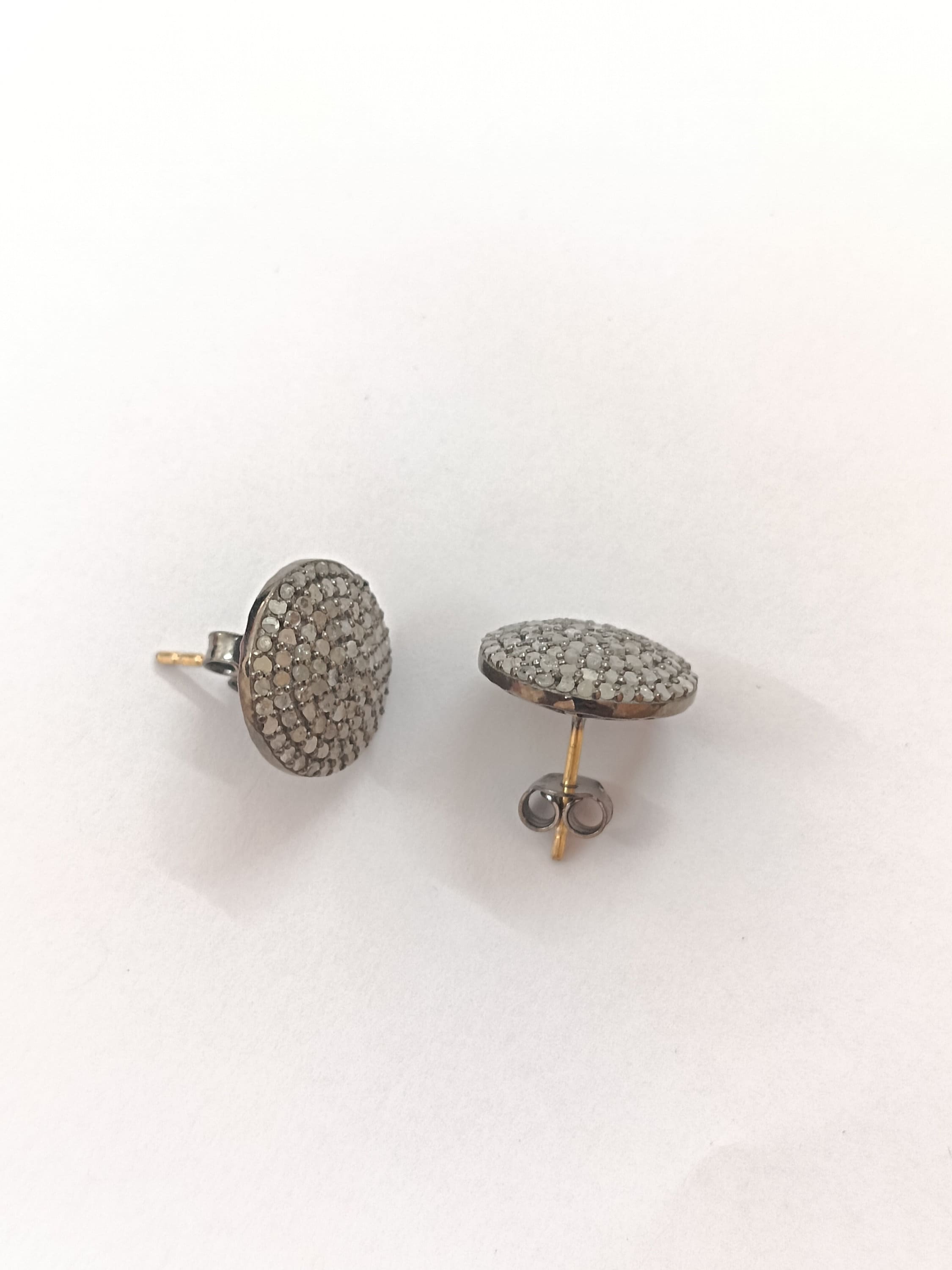 15Mm Pave Diamond Stud Earrings, Sterling Silver, Minimalist Modern Jewelry