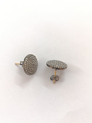 15Mm Pave Diamond Stud Earrings, Sterling Silver, Minimalist Modern Jewelry