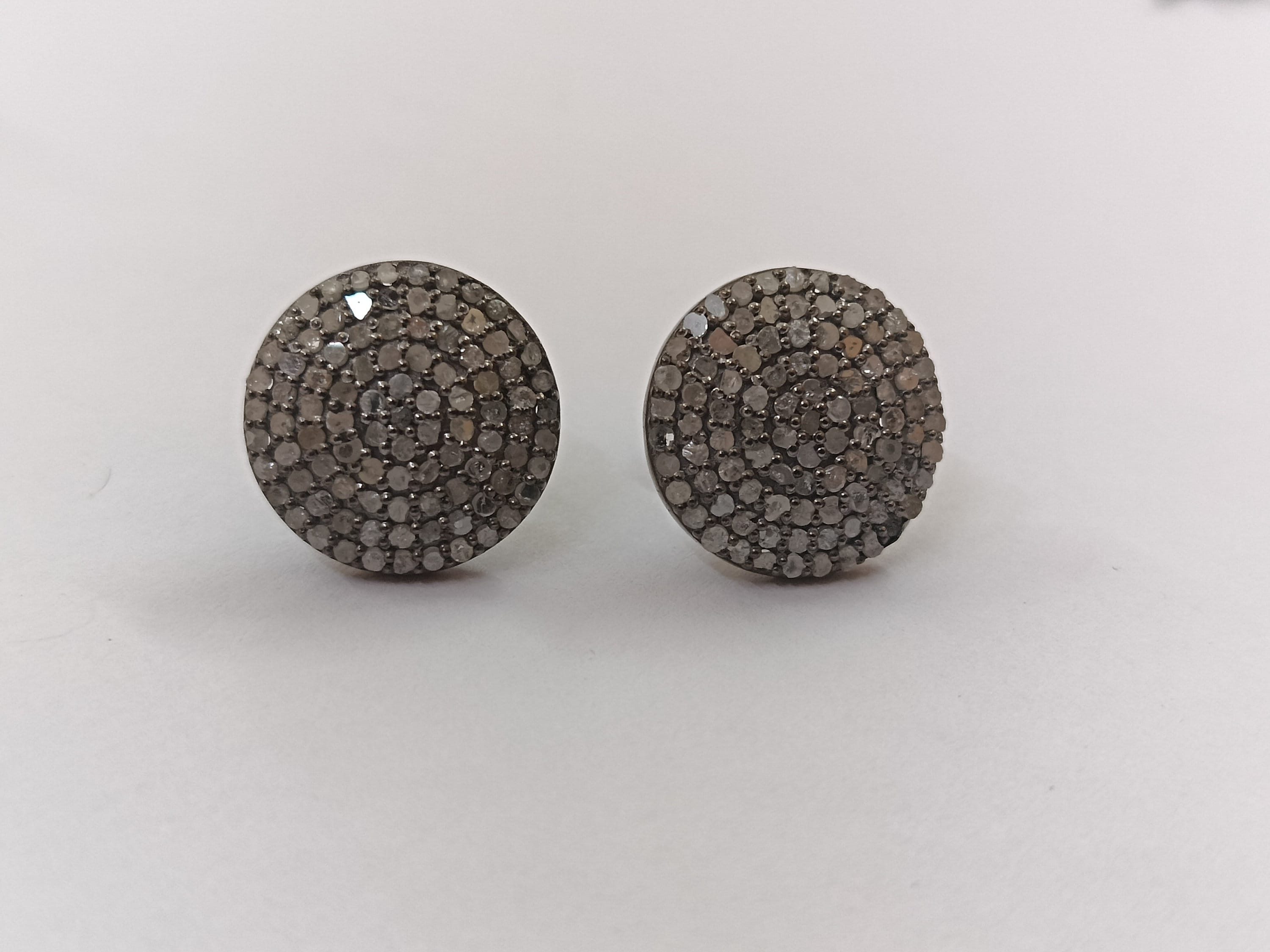 15Mm Pave Diamond Stud Earrings, Sterling Silver, Minimalist Modern Jewelry
