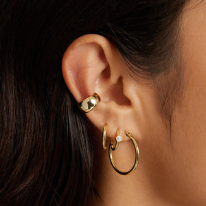 Elegant 14K Gold Bezel Diamond Huggie Hoop Earrings - Perfect Gift for Mom.