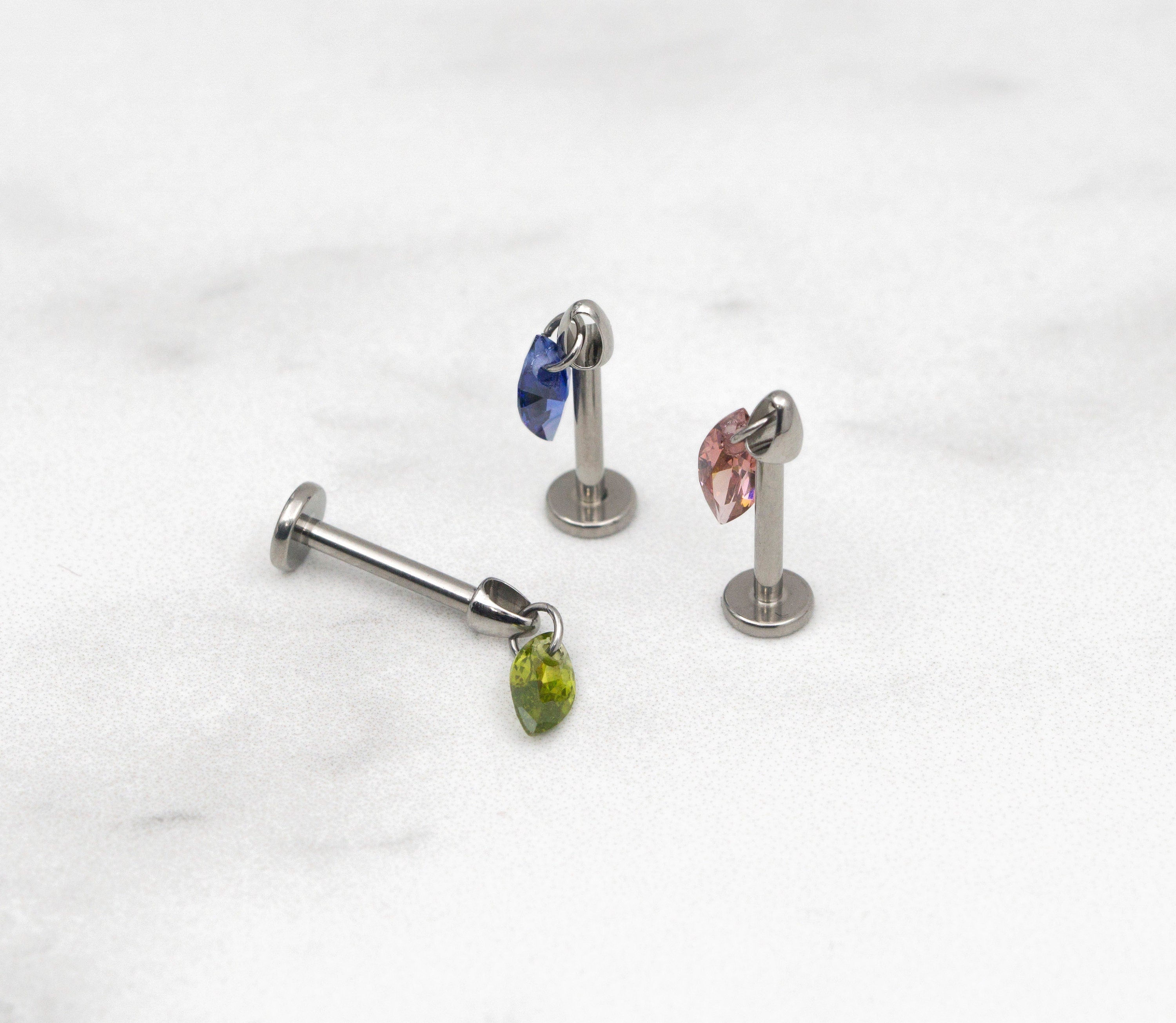 Peridot Marquise Titanium Stud: Threadless Push Pin Gold Earrings