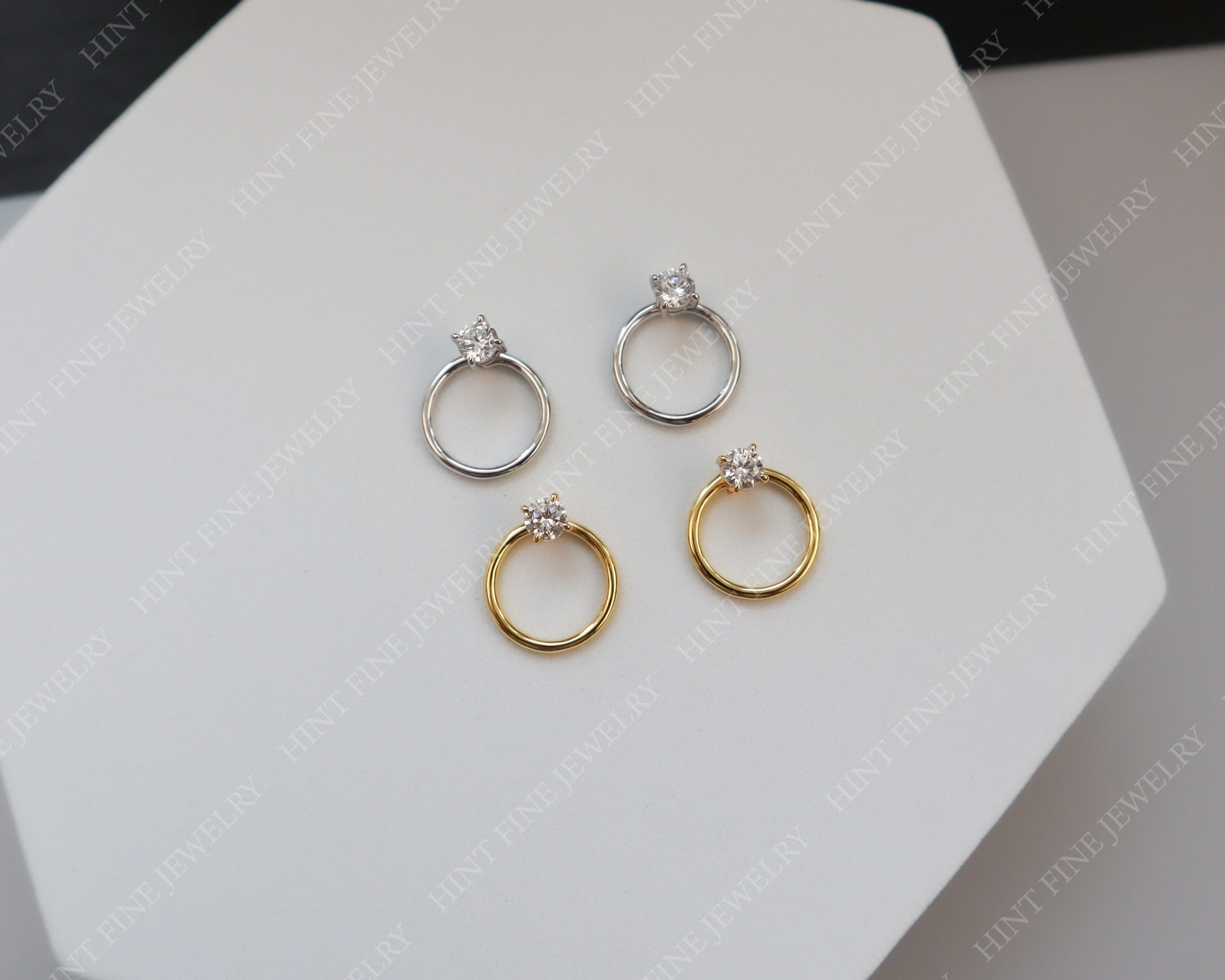 Waterproof-Flatback Sterling Silver Titanium Dainty Front Back Circle Earrings, Ear Jacket, Dainty Studs, CZ Diamond Studs