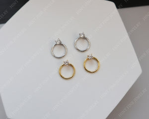 Waterproof-Flatback Sterling Silver Titanium Dainty Front Back Circle Earrings, Ear Jacket, Dainty Studs, CZ Diamond Studs