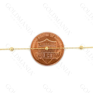 14K Solid Yellow Gold Bead Station Anklet - 10 Inch