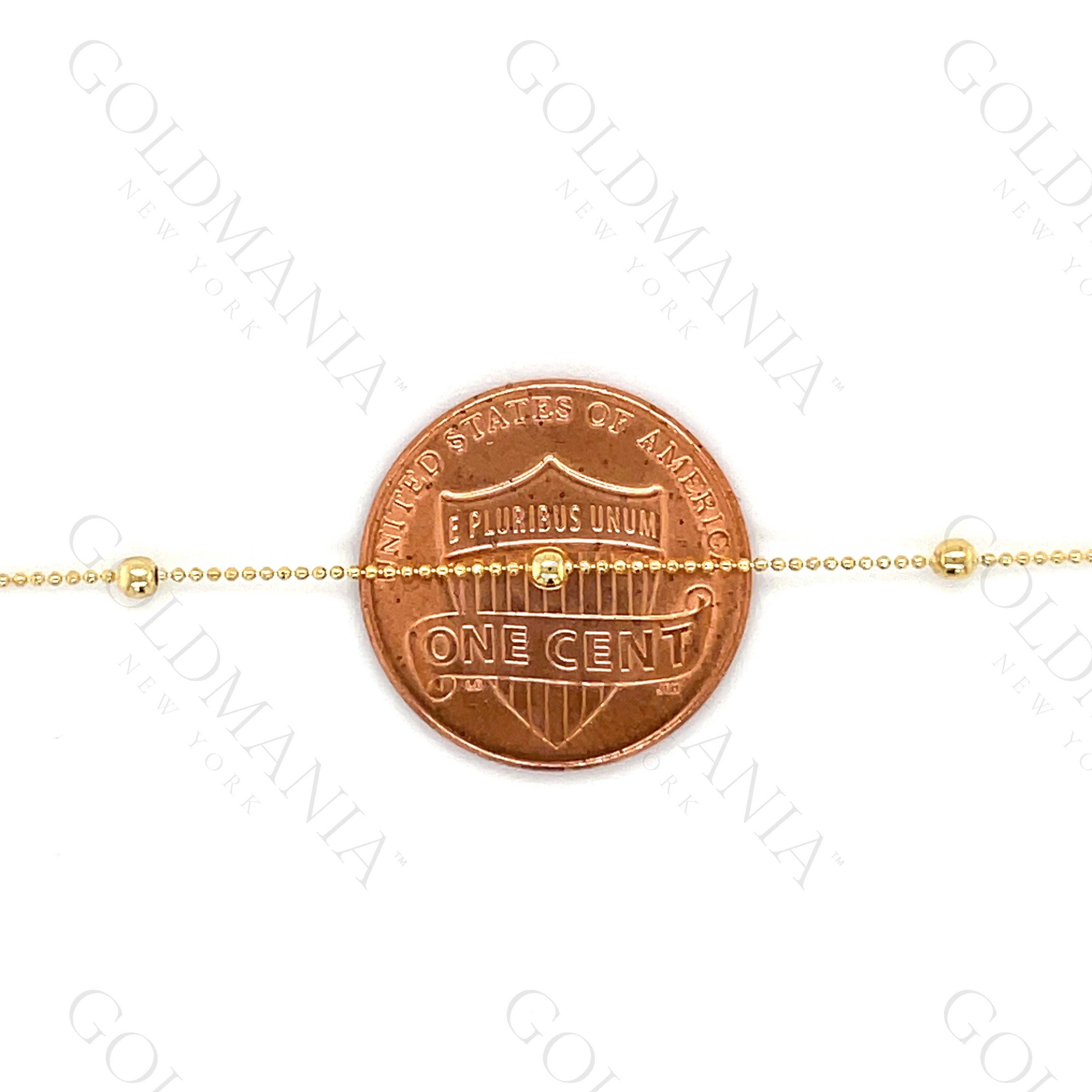 14K Solid Yellow Gold Bead Station Anklet - 10 Inch