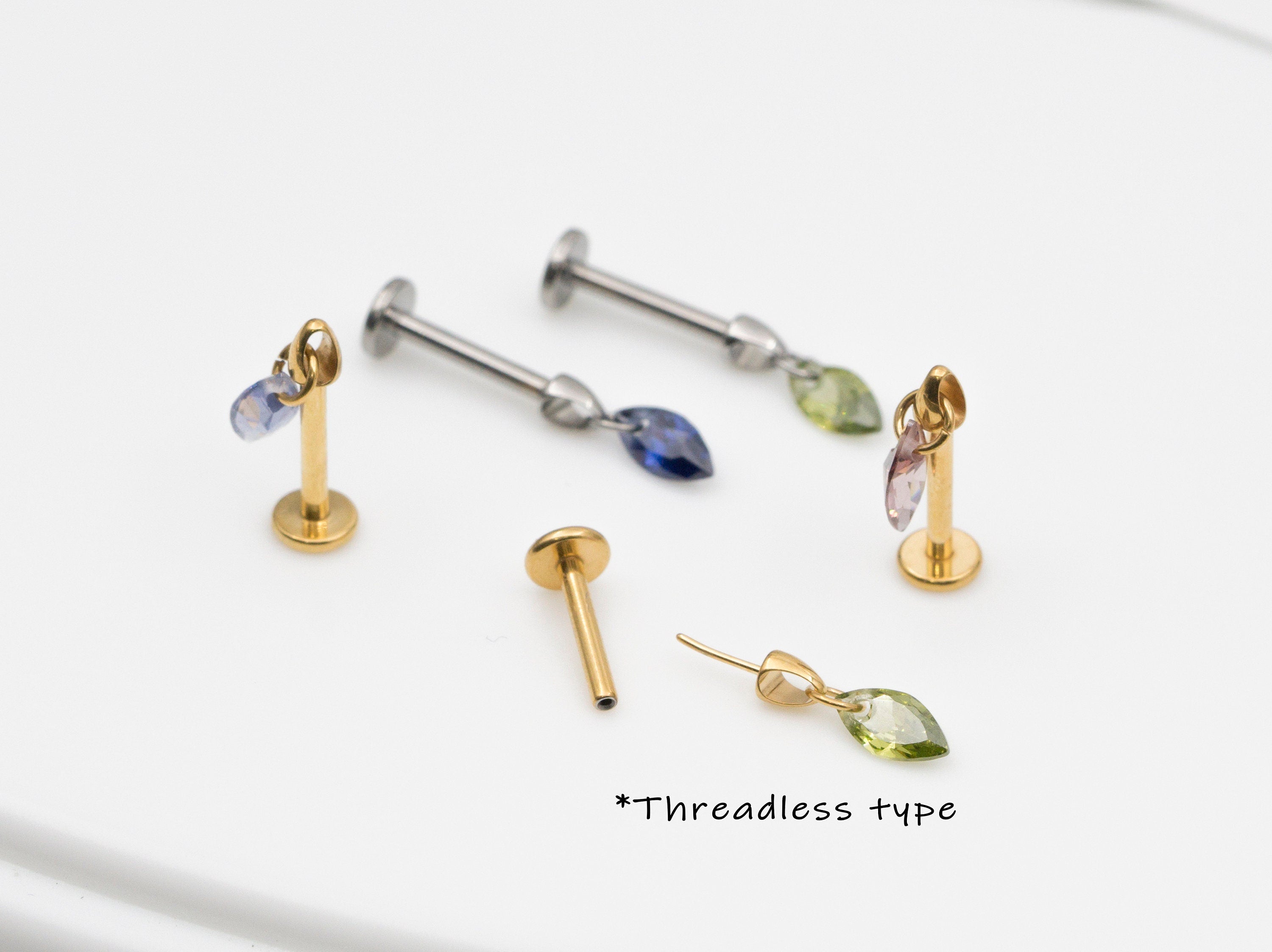 Peridot Marquise Titanium Stud: Threadless Push Pin Gold Earrings