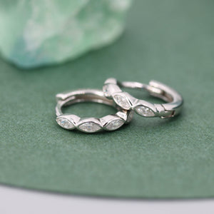 Marquise CZ Huggie Hoop Earrings Sterling Silver – Minimalist Silver or Gold Simple Hoops.