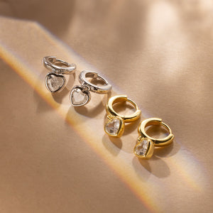 Diamond Heart Drop Earrings by Caitlyn Minimalist • Dangling Gemstone Huggie Hoop Earrings • Dainty Coquette Jewelry • Gift for Her • ER476
