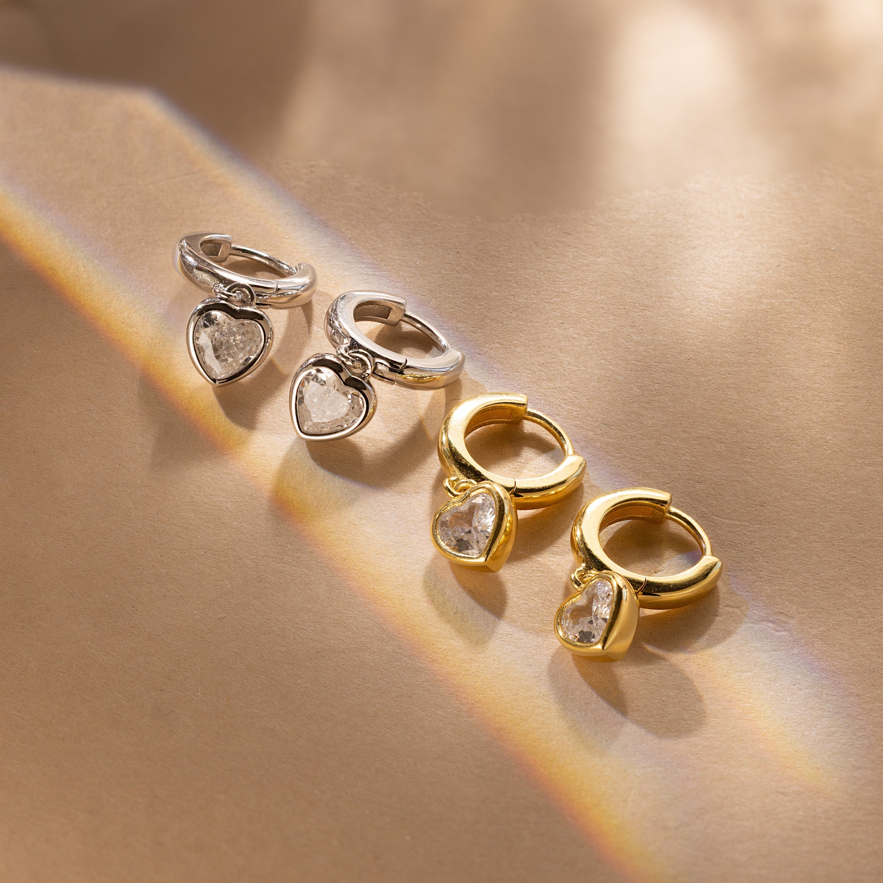Diamond Heart Drop Earrings by Caitlyn Minimalist • Dangling Gemstone Huggie Hoop Earrings • Dainty Coquette Jewelry • Gift for Her • ER476