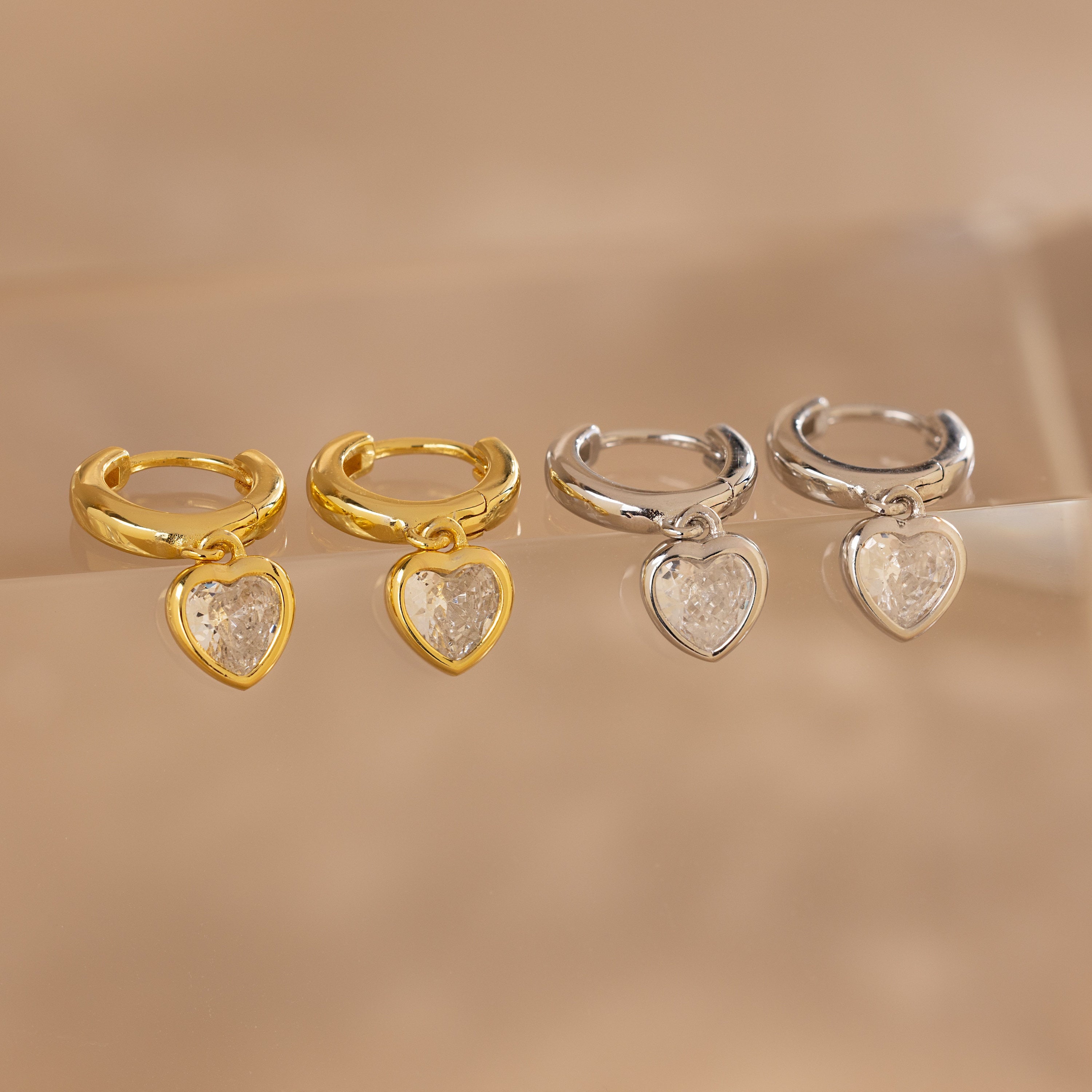 Diamond Heart Drop Earrings by Caitlyn Minimalist • Dangling Gemstone Huggie Hoop Earrings • Dainty Coquette Jewelry • Gift for Her • ER476