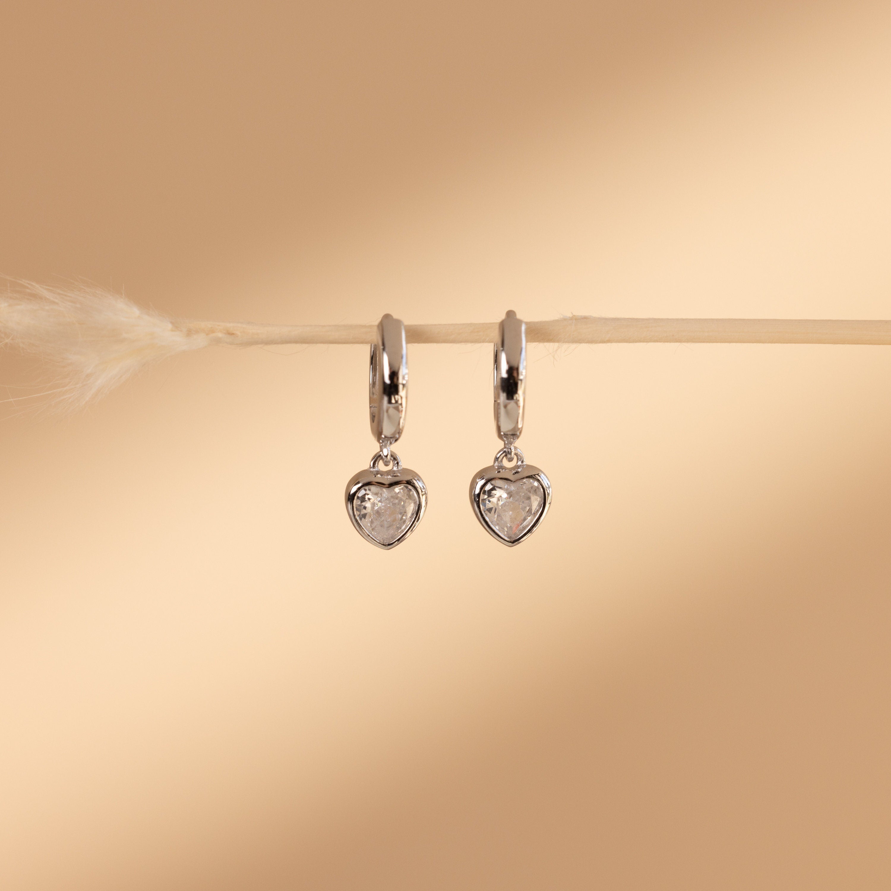 Diamond Heart Drop Earrings by Caitlyn Minimalist • Dangling Gemstone Huggie Hoop Earrings • Dainty Coquette Jewelry • Gift for Her • ER476