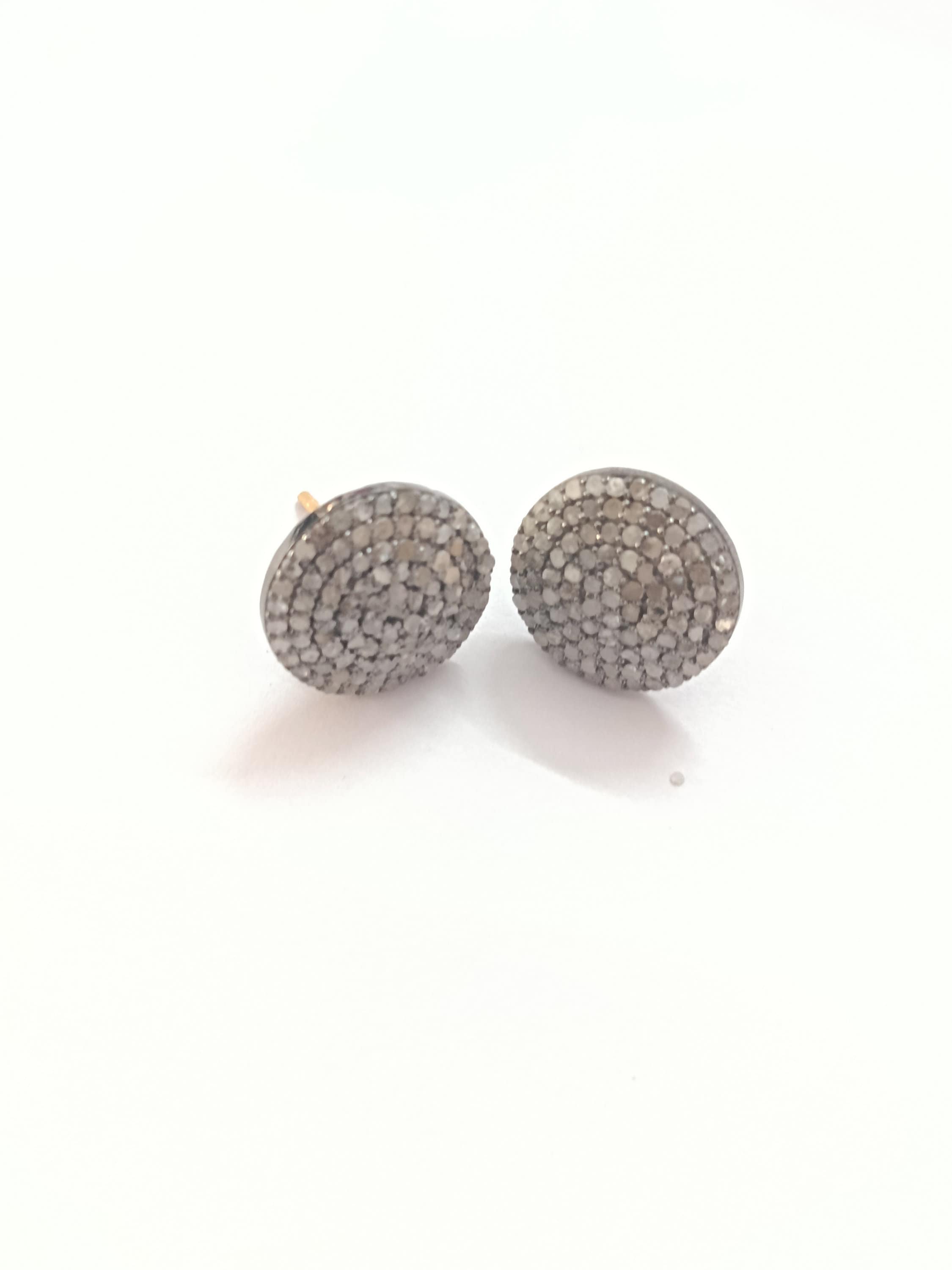 15Mm Pave Diamond Stud Earrings, Sterling Silver, Minimalist Modern Jewelry