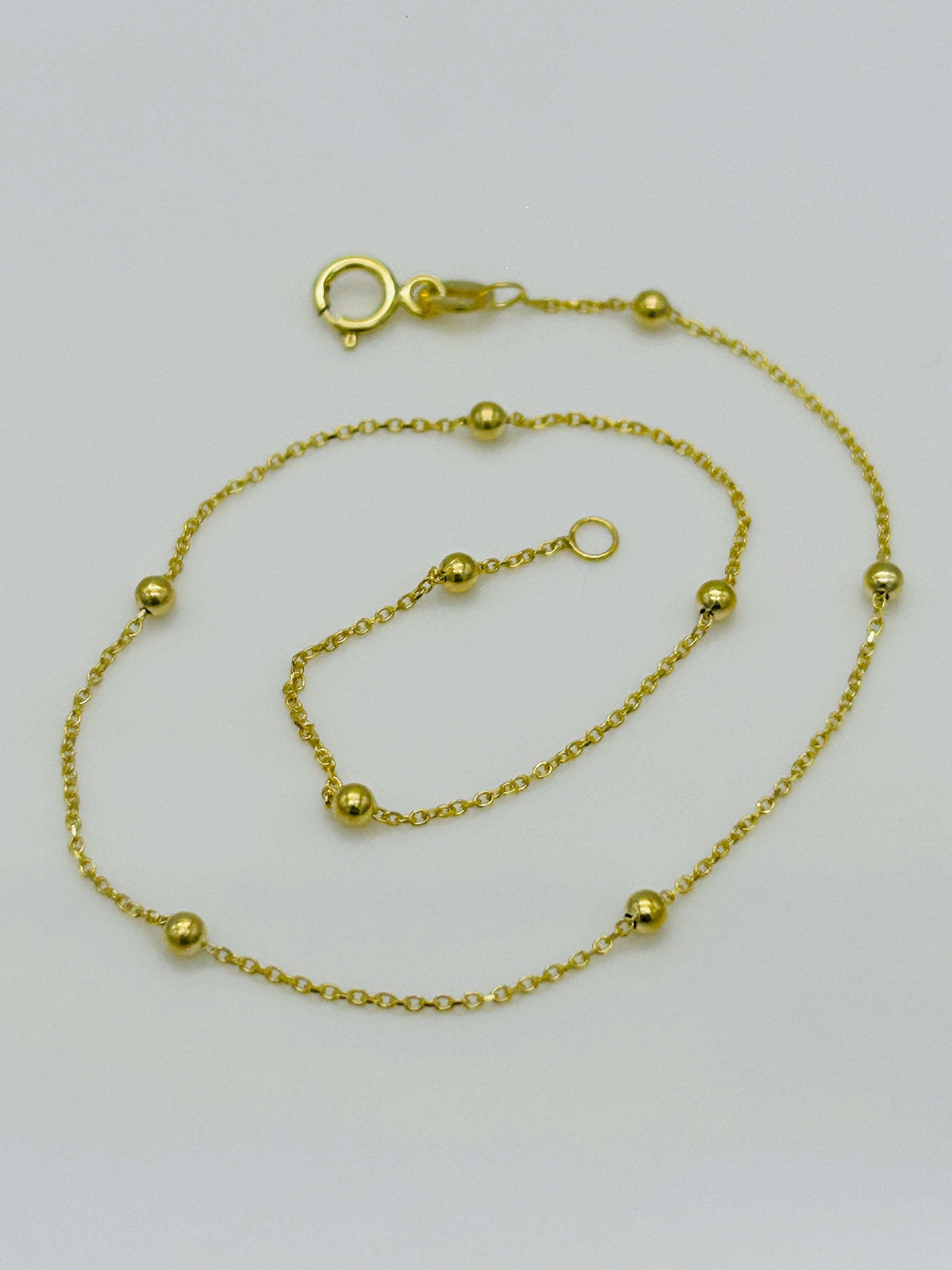 9Ct Real Yellow Gold 2Mm Ball Bead Anklet | Rolo Bead Chain Anklet | Women Gold 10 Inch Anklet | Brand New