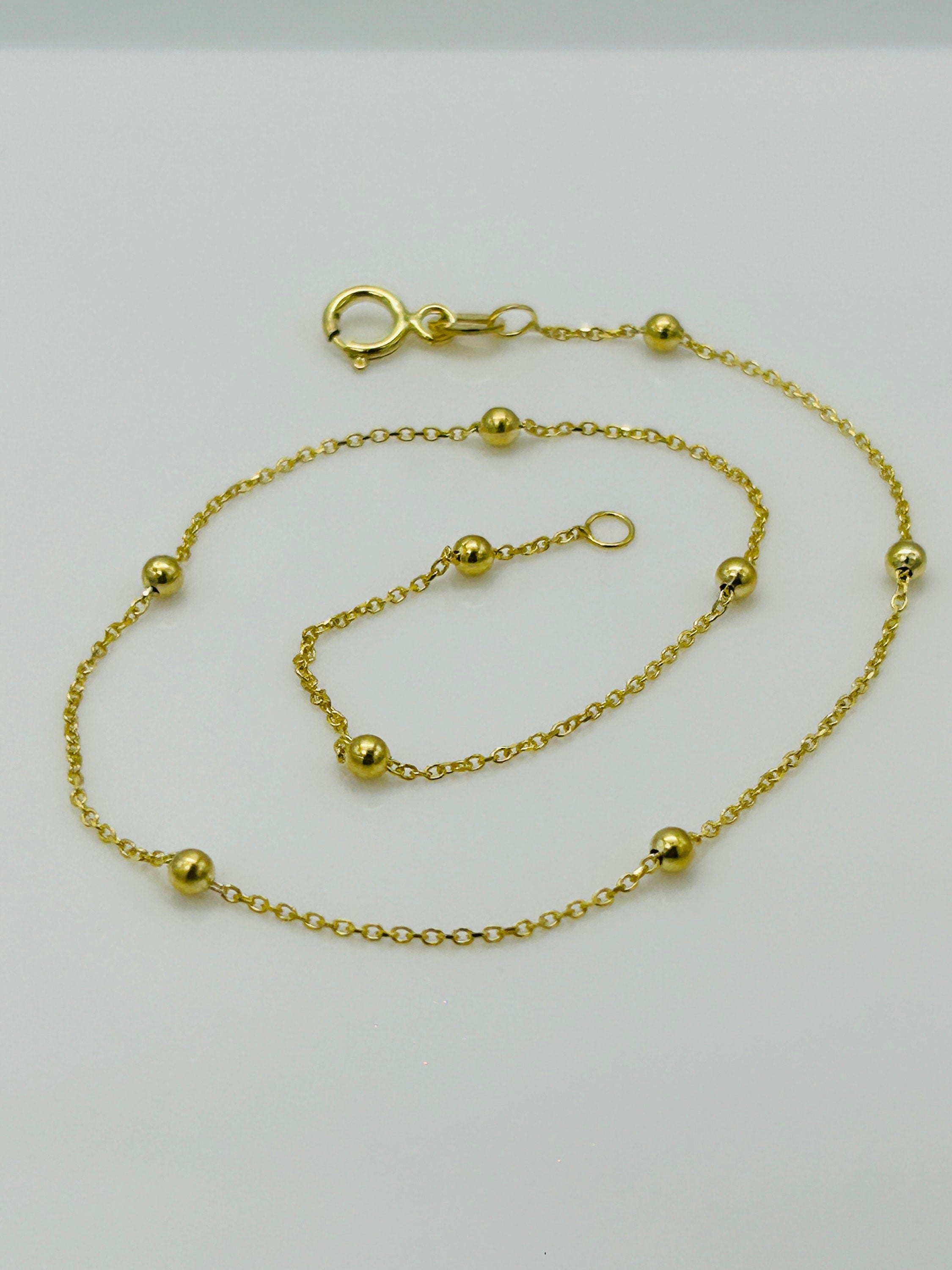 9Ct Real Yellow Gold 2Mm Ball Bead Anklet | Rolo Bead Chain Anklet | Women Gold 10 Inch Anklet | Brand New