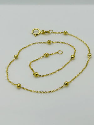 9Ct Real Yellow Gold 2Mm Ball Bead Anklet | Rolo Bead Chain Anklet | Women Gold 10 Inch Anklet | Brand New