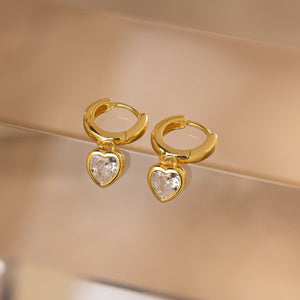 Diamond Heart Drop Earrings by Caitlyn Minimalist • Dangling Gemstone Huggie Hoop Earrings • Dainty Coquette Jewelry • Gift for Her • ER476