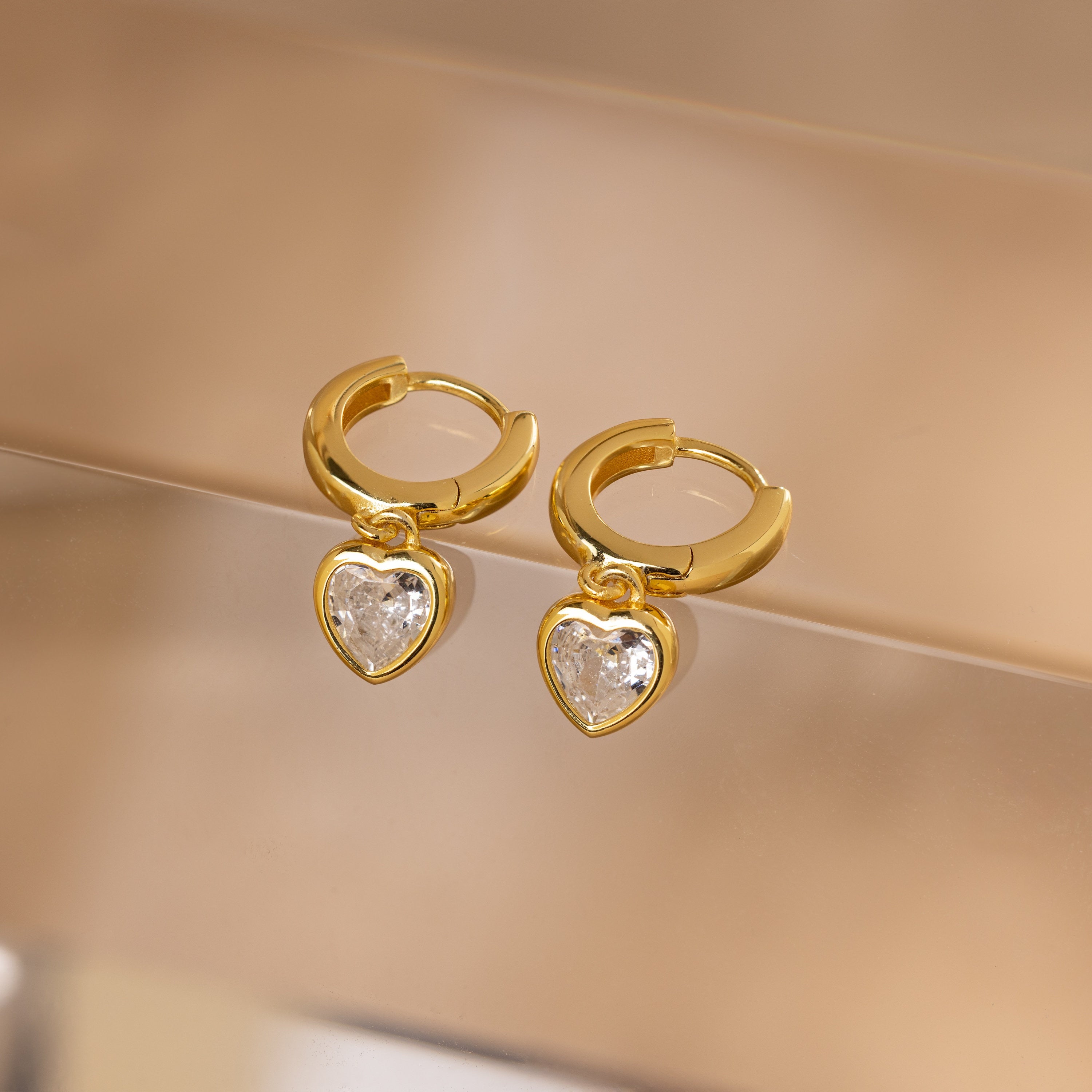 Diamond Heart Drop Earrings by Caitlyn Minimalist • Dangling Gemstone Huggie Hoop Earrings • Dainty Coquette Jewelry • Gift for Her • ER476