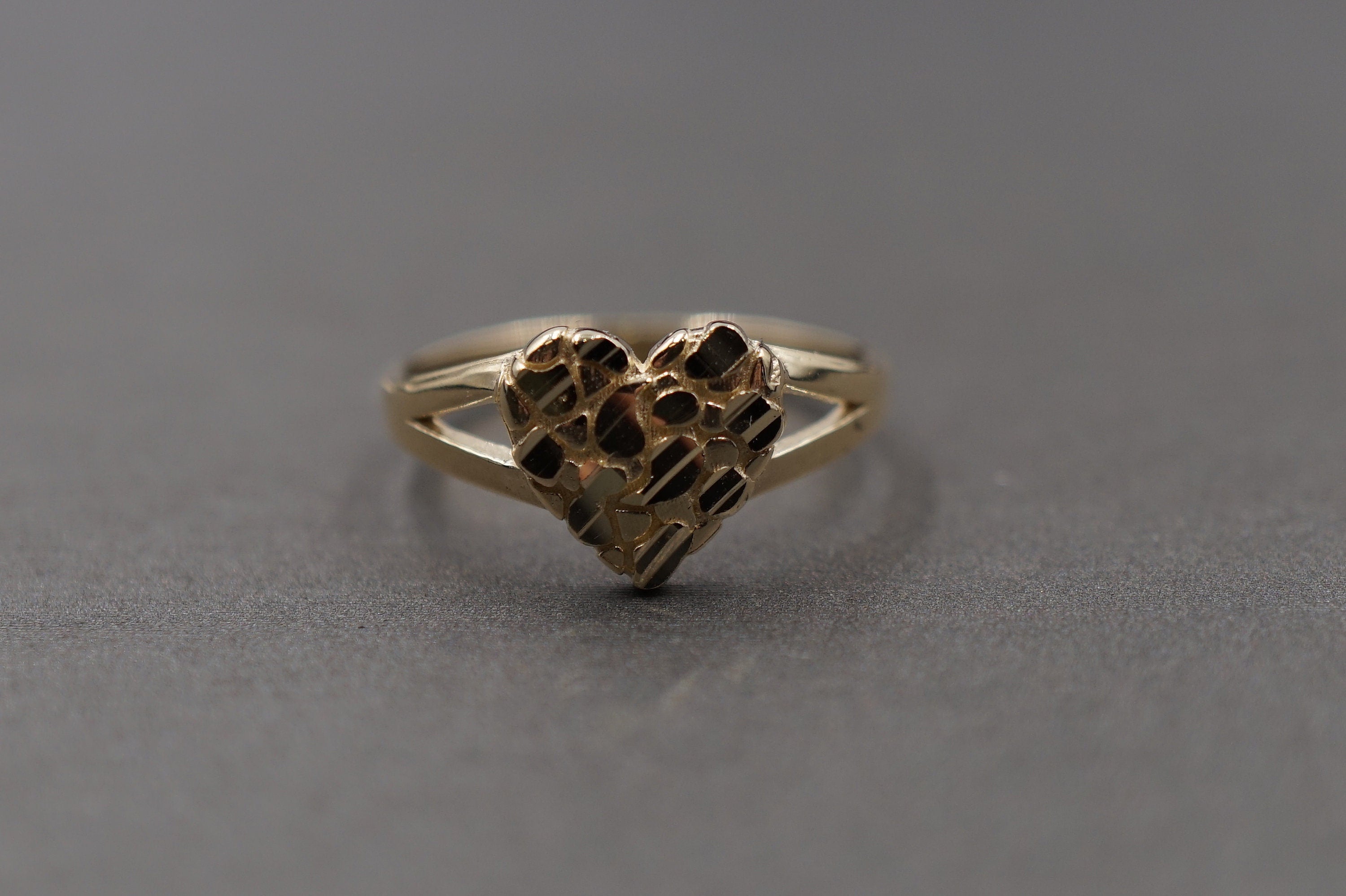 10K Yellow Gold Diamond Cut Heart Nugget Ring