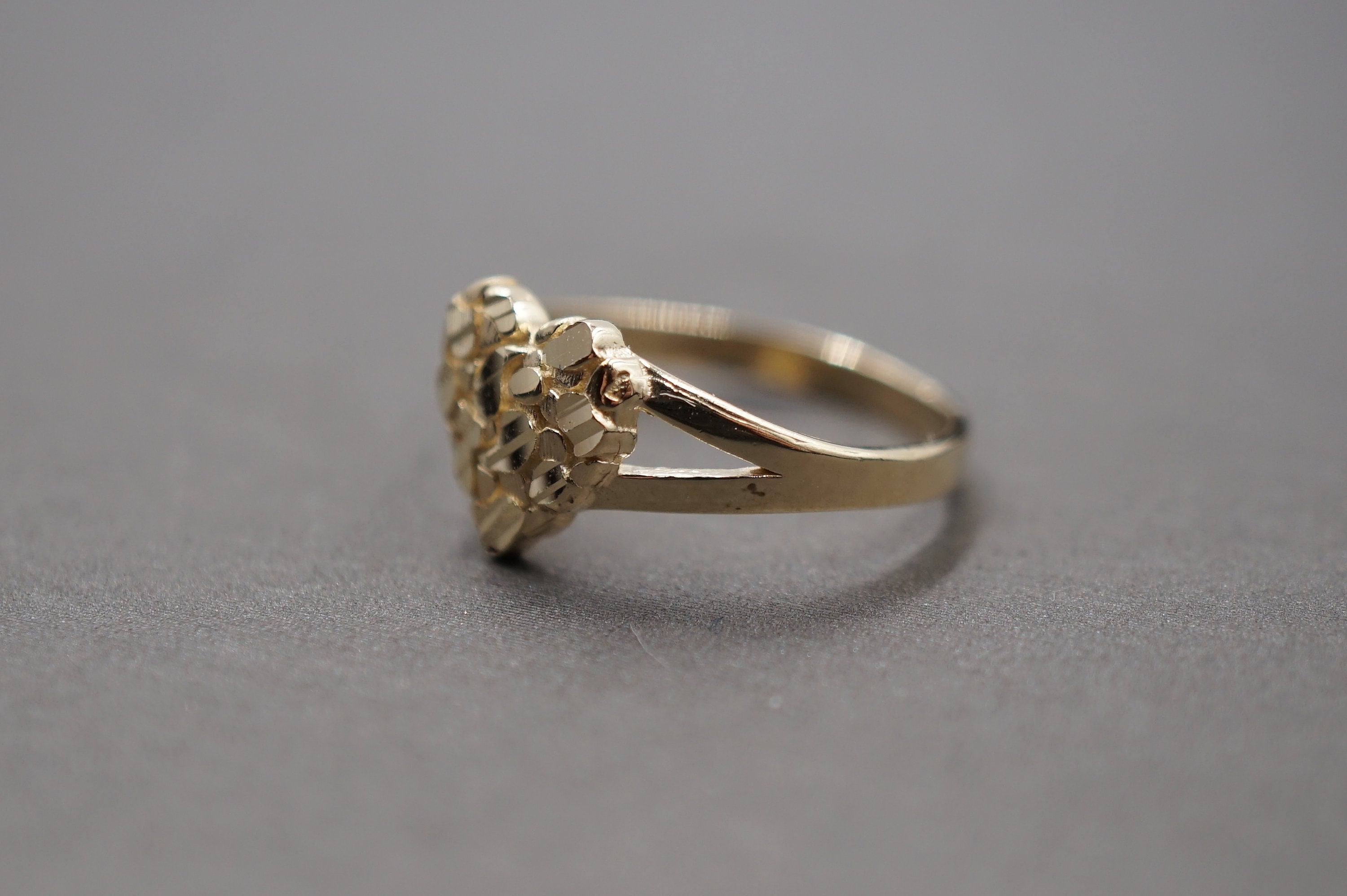 10K Yellow Gold Diamond Cut Heart Nugget Ring