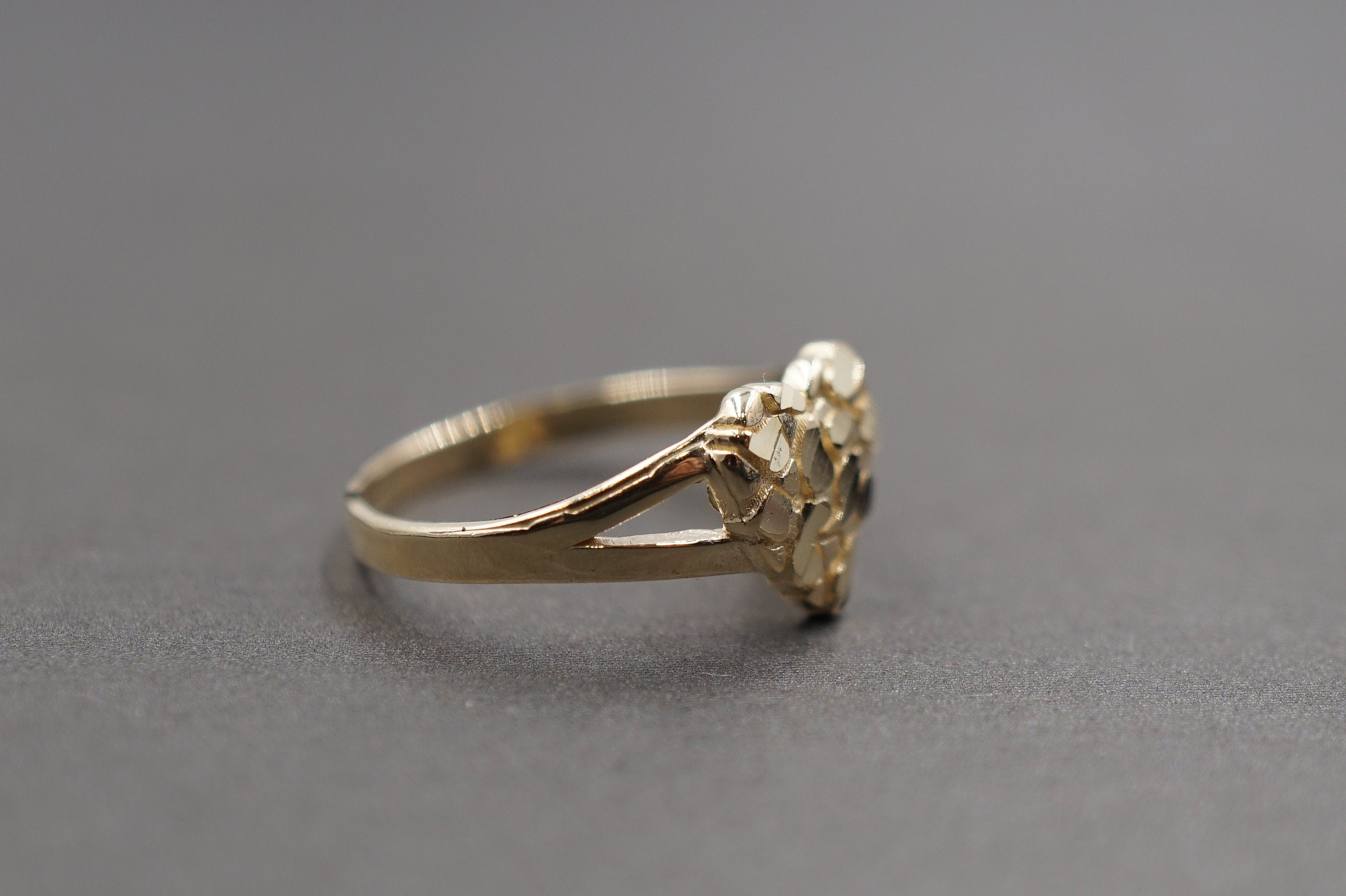 10K Yellow Gold Diamond Cut Heart Nugget Ring