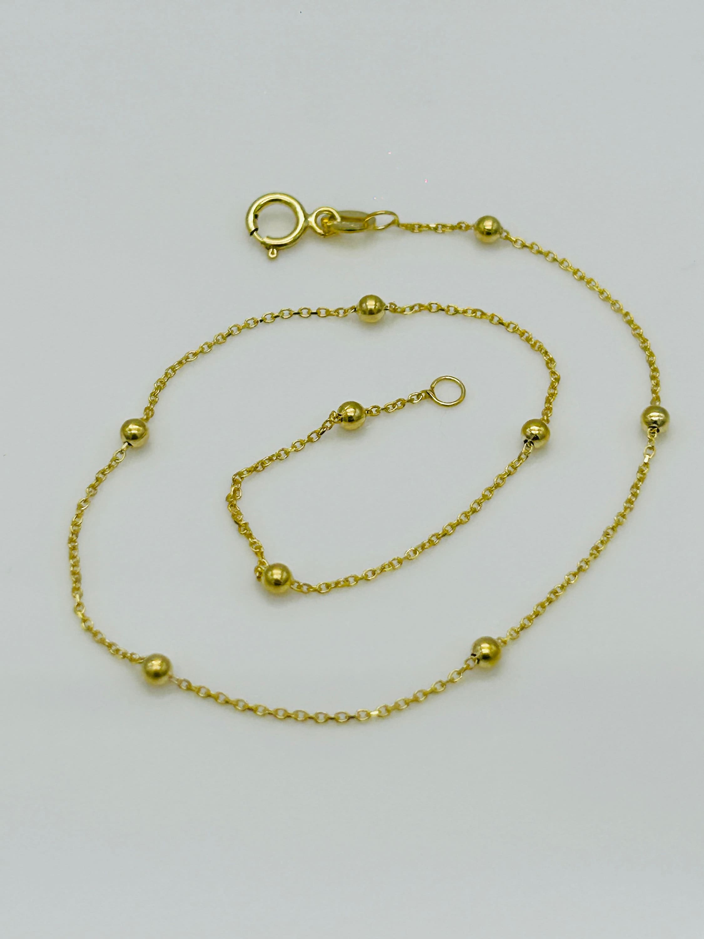 9Ct Real Yellow Gold 2Mm Ball Bead Anklet | Rolo Bead Chain Anklet | Women Gold 10 Inch Anklet | Brand New