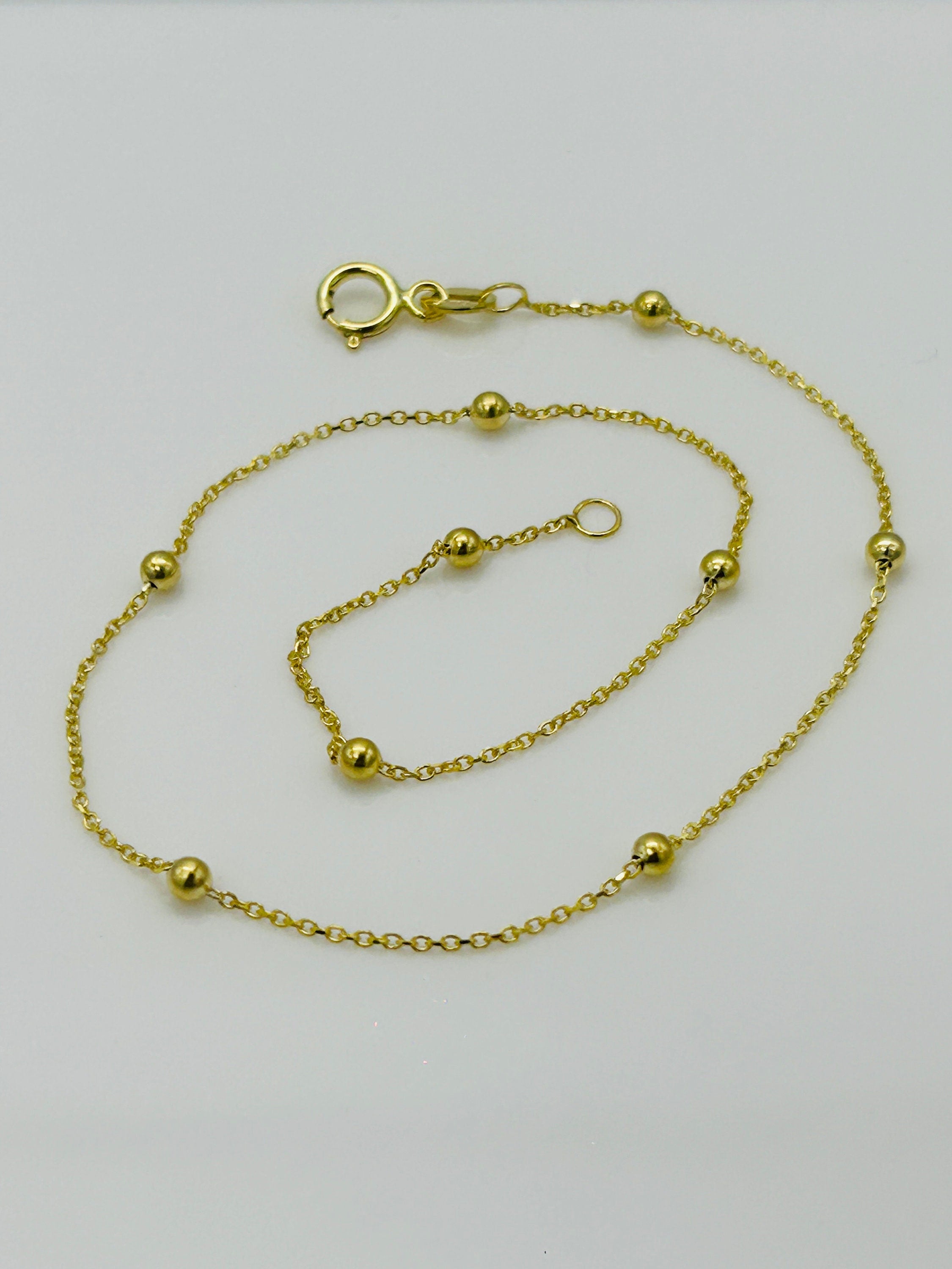 9Ct Real Yellow Gold 2Mm Ball Bead Anklet | Rolo Bead Chain Anklet | Women Gold 10 Inch Anklet | Brand New