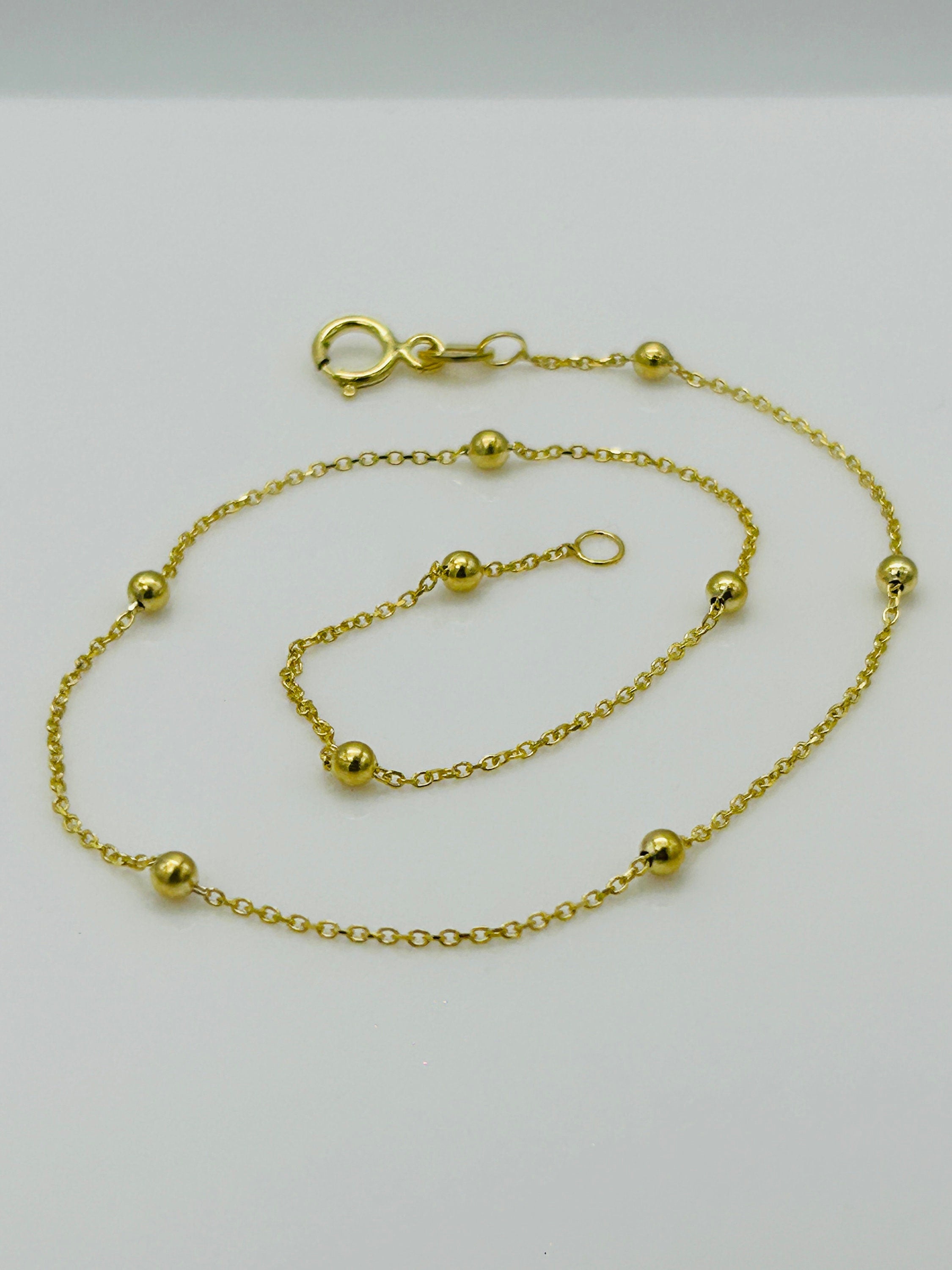 9Ct Real Yellow Gold 2Mm Ball Bead Anklet | Rolo Bead Chain Anklet | Women Gold 10 Inch Anklet | Brand New