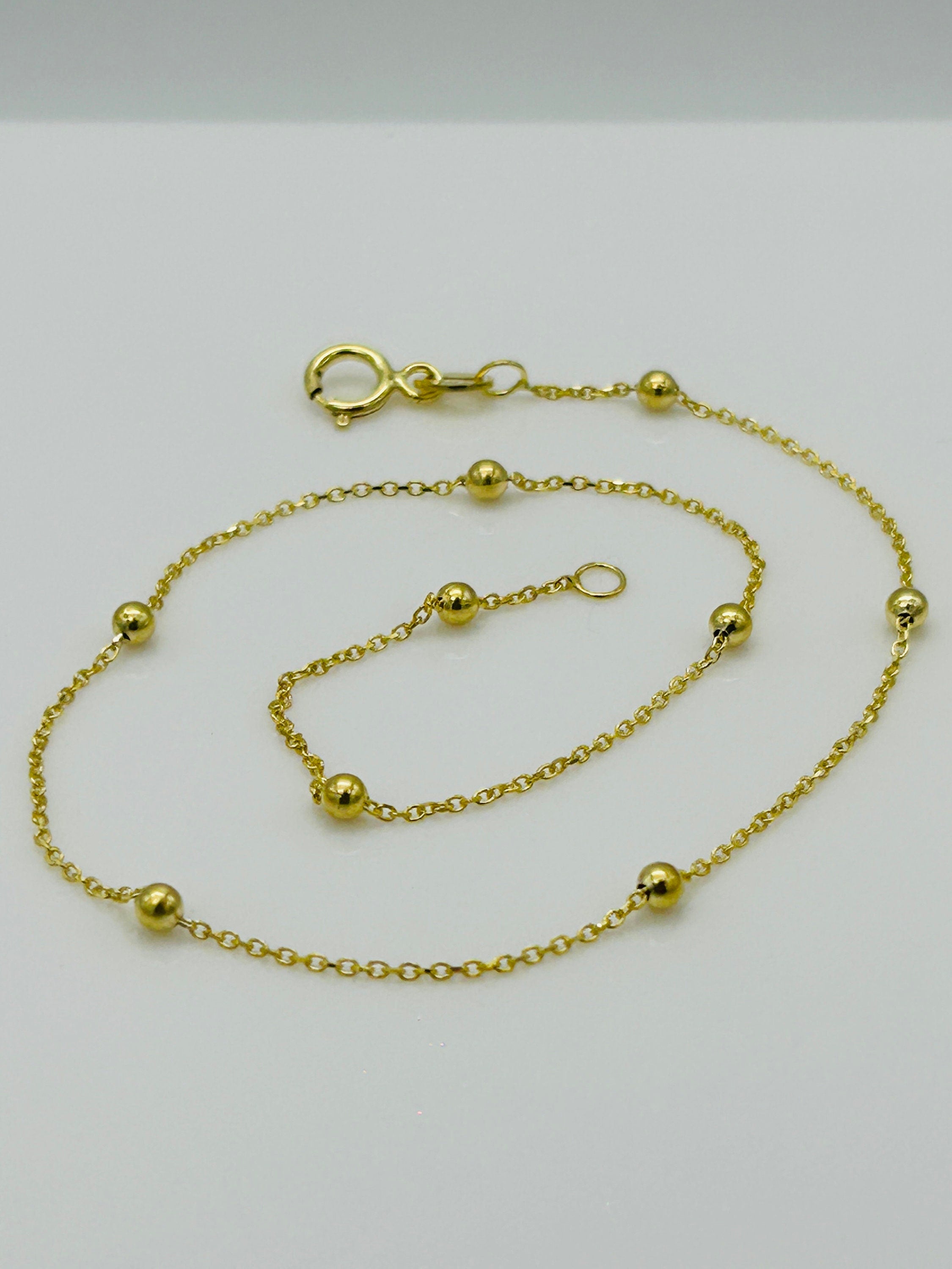 9Ct Real Yellow Gold 2Mm Ball Bead Anklet | Rolo Bead Chain Anklet | Women Gold 10 Inch Anklet | Brand New