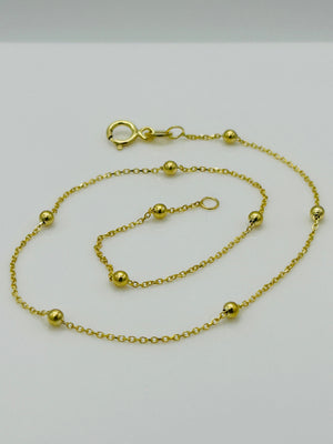 9Ct Real Yellow Gold 2Mm Ball Bead Anklet | Rolo Bead Chain Anklet | Women Gold 10 Inch Anklet | Brand New
