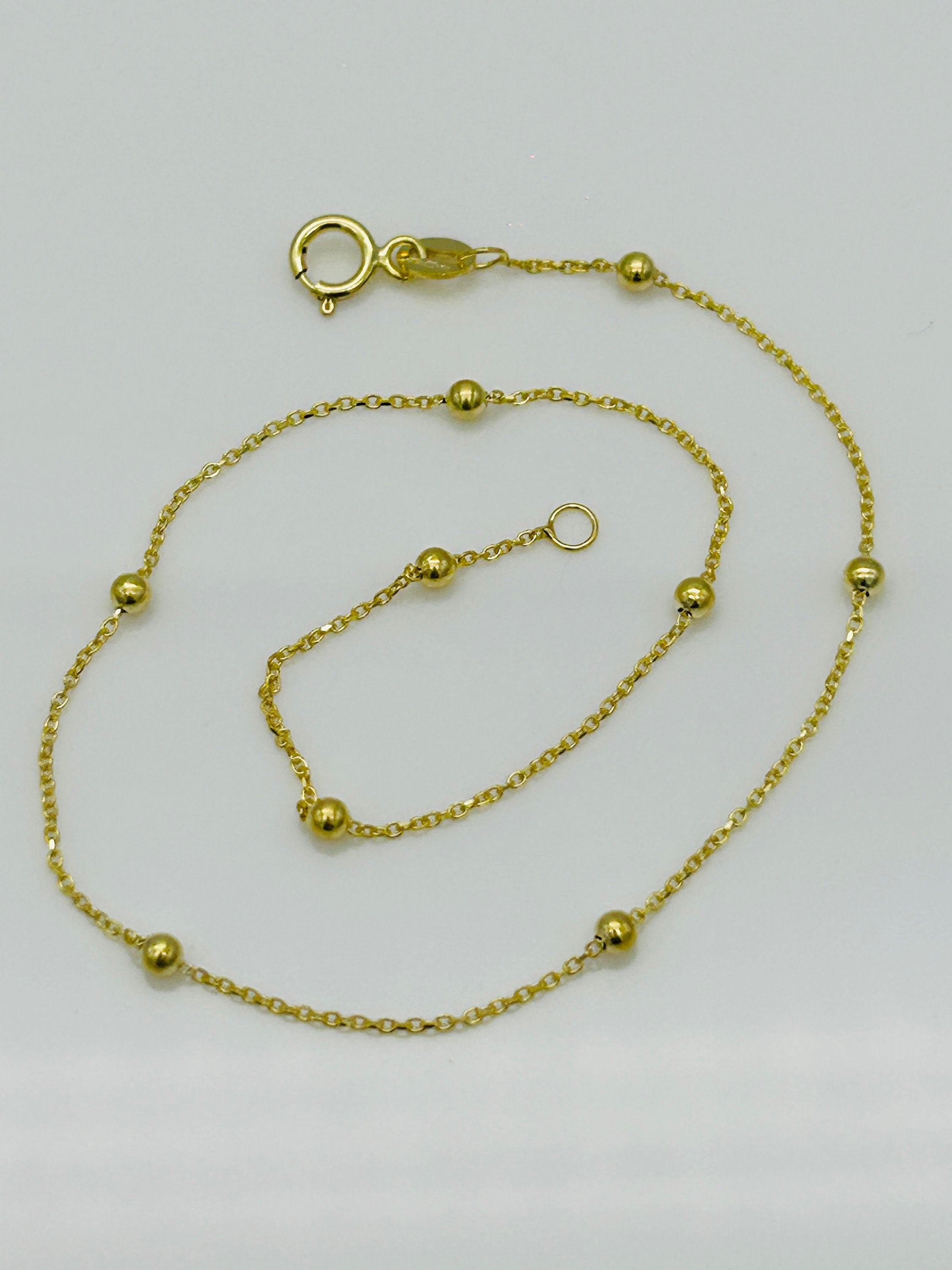 9Ct Real Yellow Gold 2Mm Ball Bead Anklet | Rolo Bead Chain Anklet | Women Gold 10 Inch Anklet | Brand New