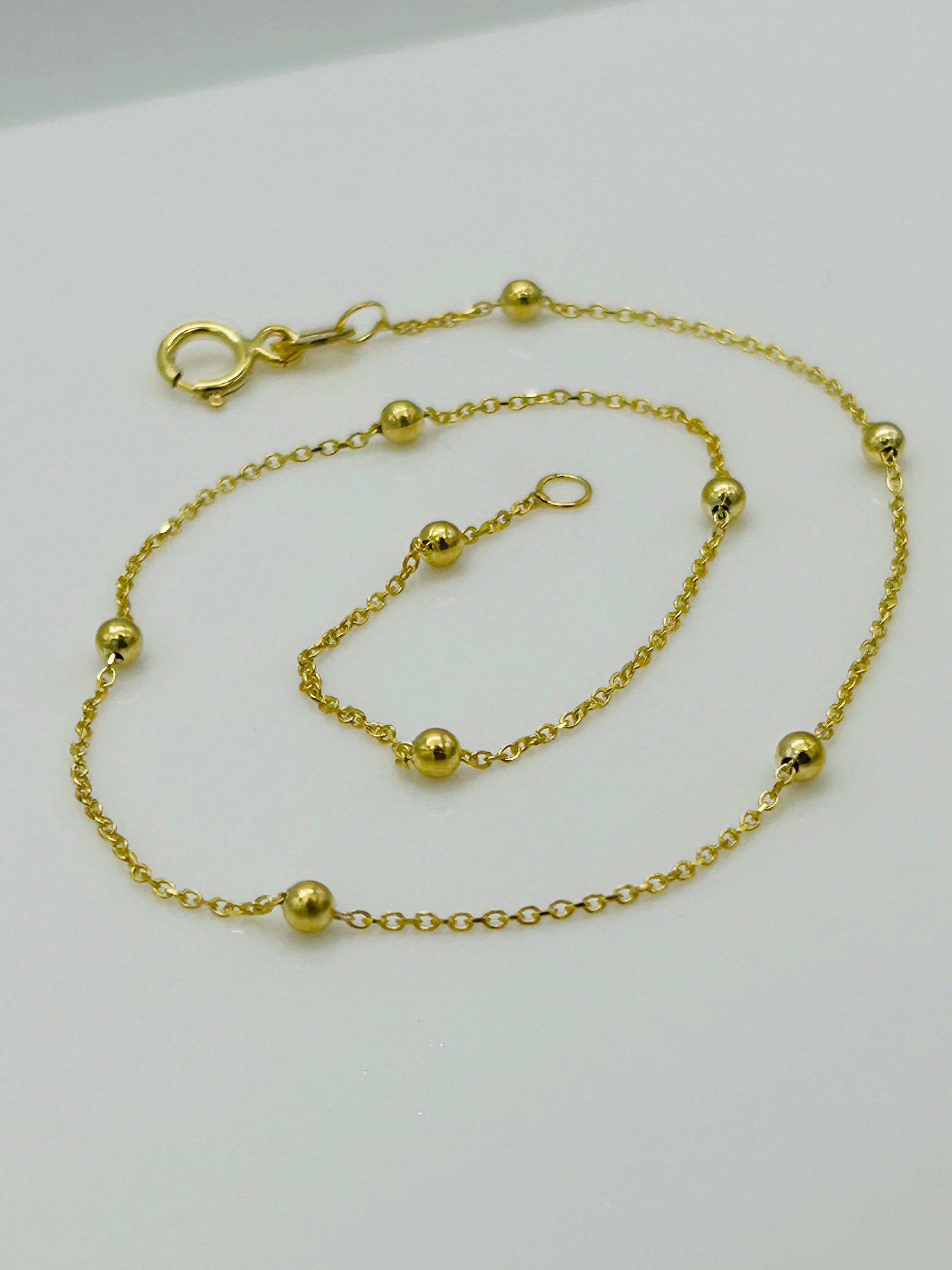 9Ct Real Yellow Gold 2Mm Ball Bead Anklet | Rolo Bead Chain Anklet | Women Gold 10 Inch Anklet | Brand New