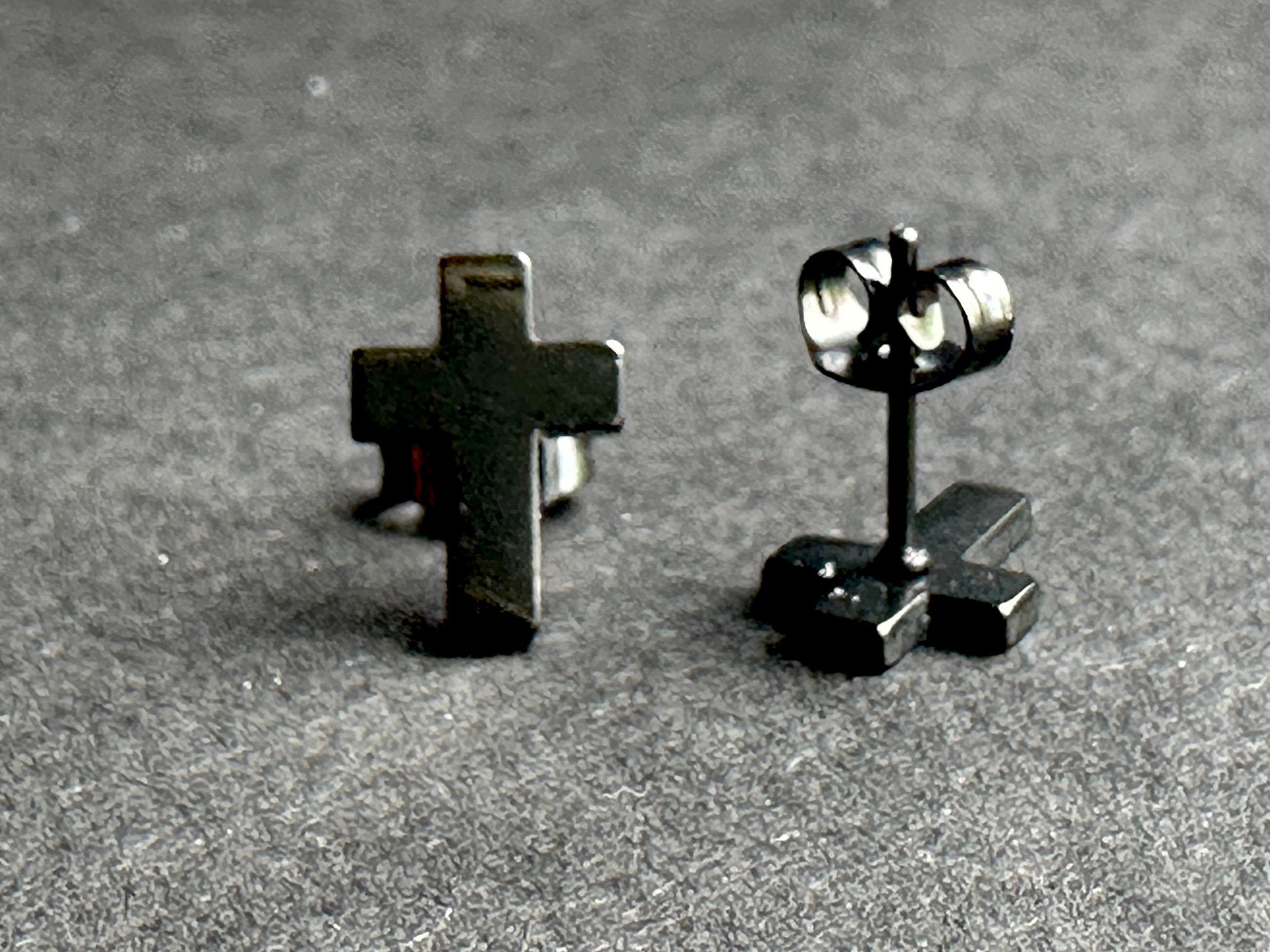 Cross Stud Surgical Steel Earrings Black, Silver & Gold