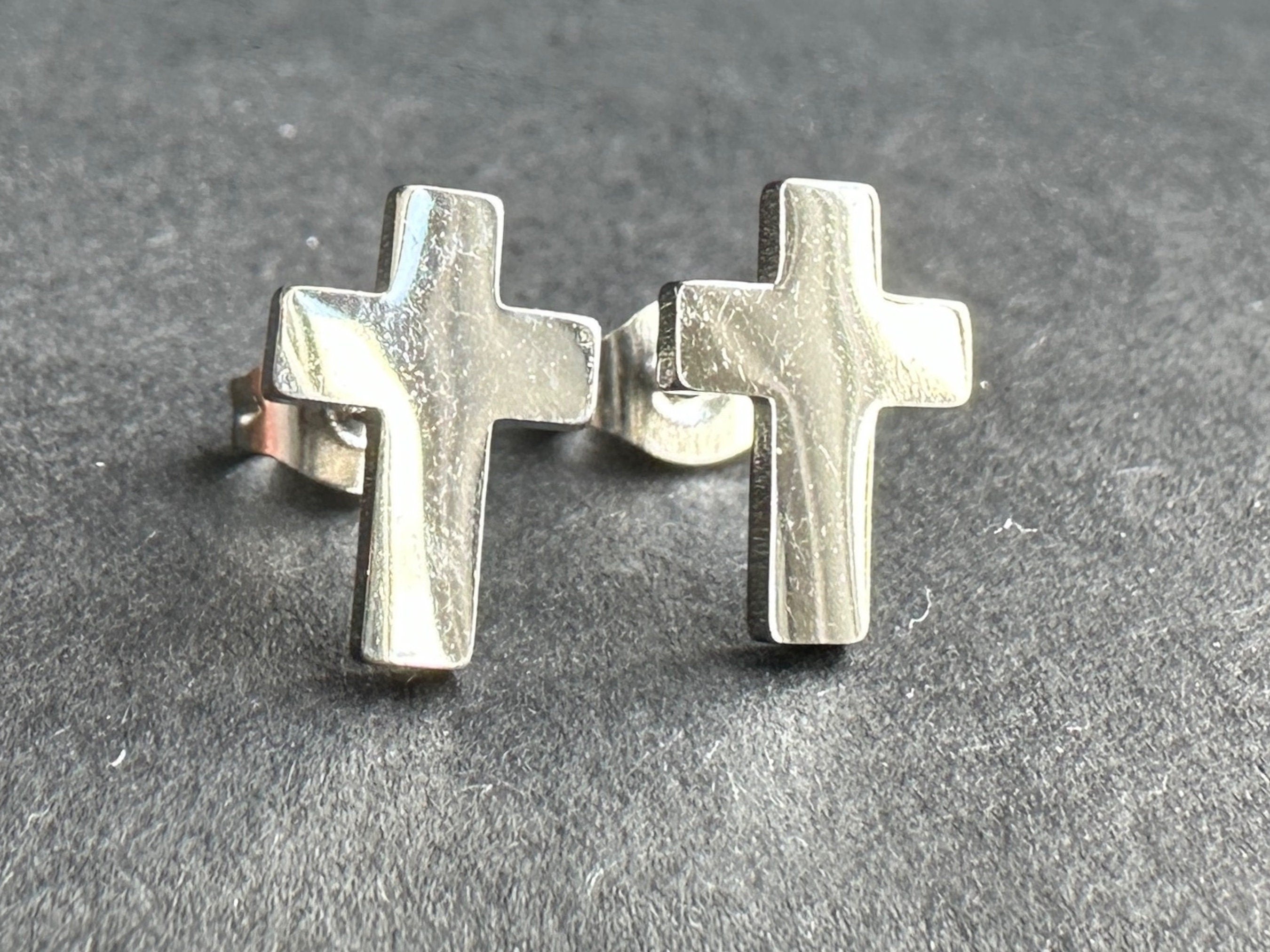 Cross Stud Surgical Steel Earrings Black, Silver & Gold