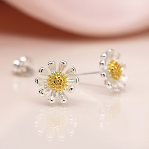 Sterling Silver and Gold Daisy Stud Earrings – 10Mm