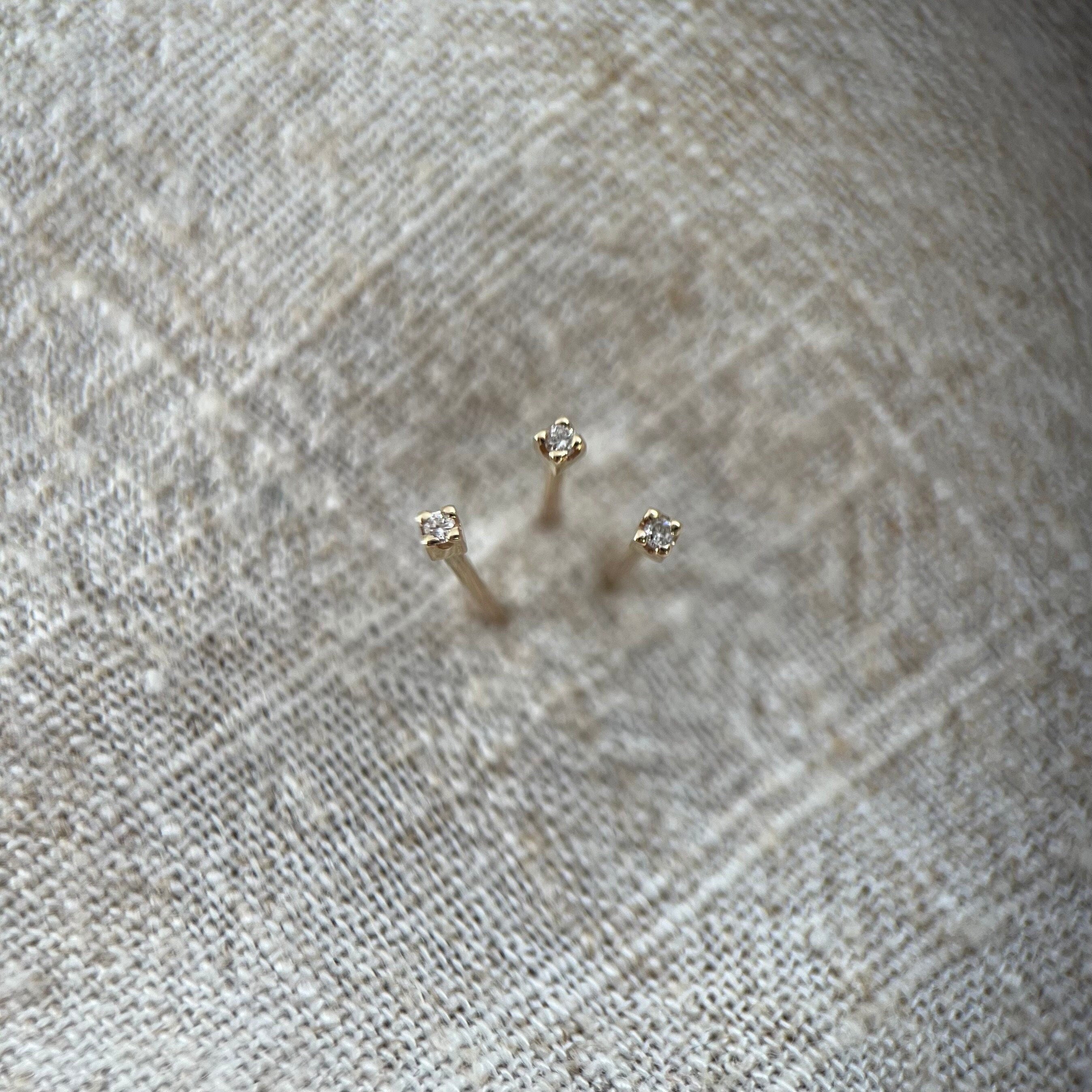 Tiny Ear Stud with Micro Diamond in 9Ct Yellow Gold Natural Tiny Genuine Diamond. Studs Sold as a Single and in a Pair.