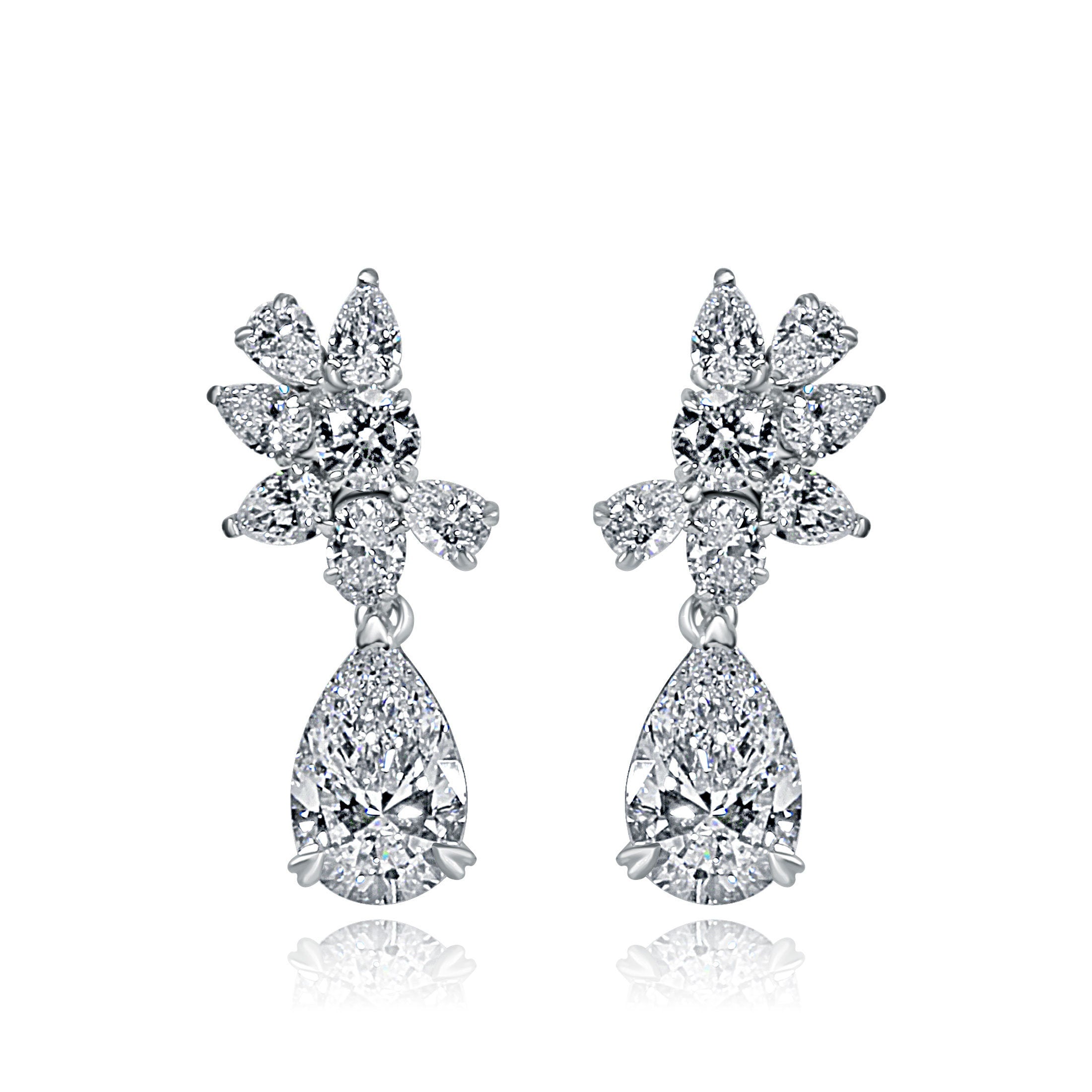 2.30 Ct Lab Grown Diamond Pear Drop Earrings, 14K White Gold Bridal Dangle
