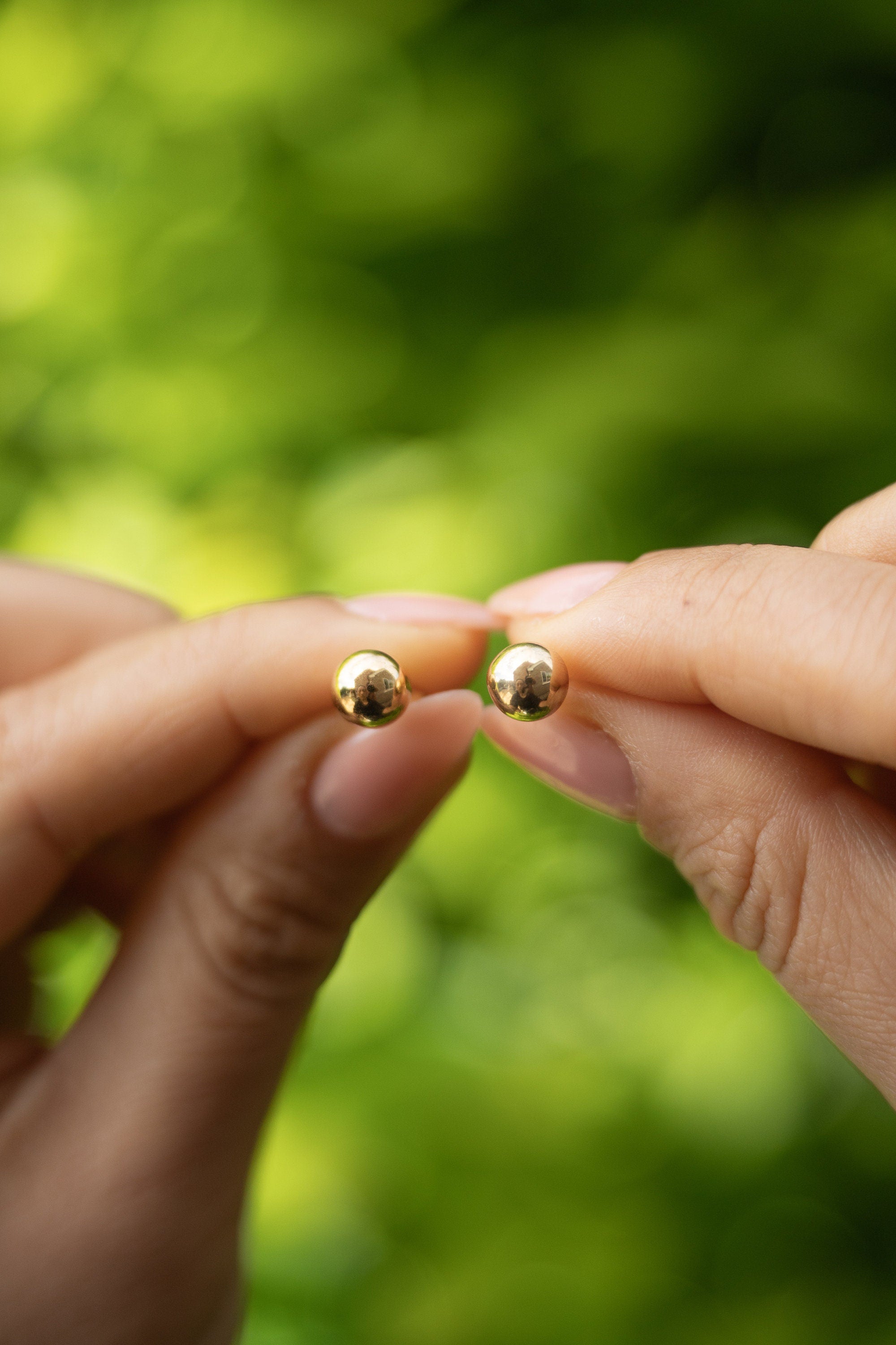 18K Solid Gold Ball Stud Earrings, 7Mm Dainty Minimalist Earrings, Everyday Jewelry, Gift for Her