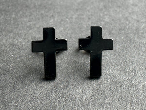 Cross Stud Surgical Steel Earrings Black, Silver & Gold