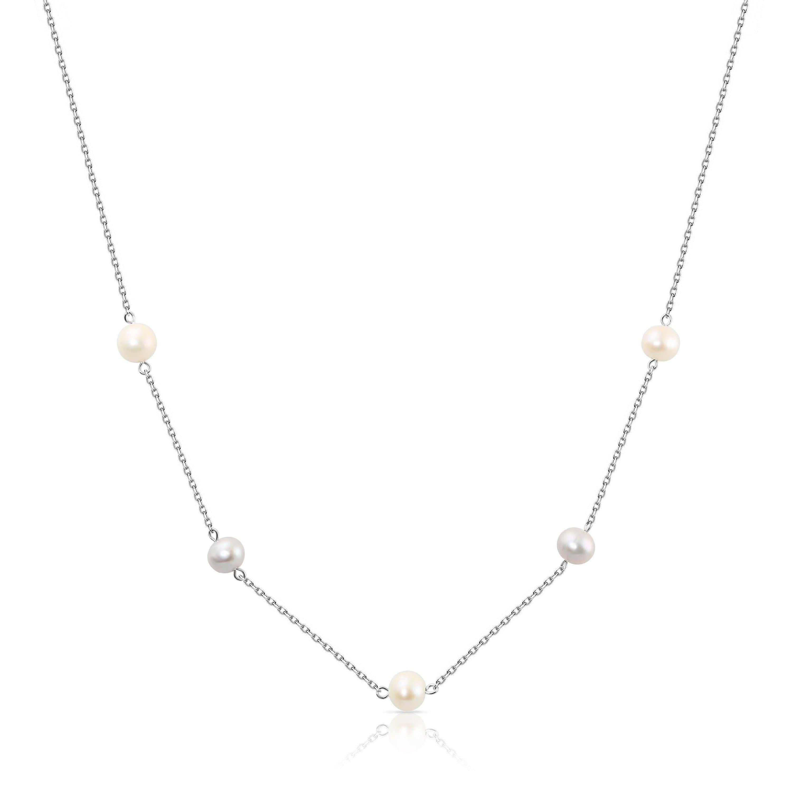 Elegant 18-Inch Handmade Sterling Silver Freshwater Pink Pearl Station Necklace.