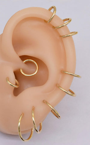 Elegant 14K Solid Gold Hinged Huggie Hoop Earrings & Nose Ring for Cartilage, Tragus, Helix, and Conch Piercings - Available in 16G & 18G.