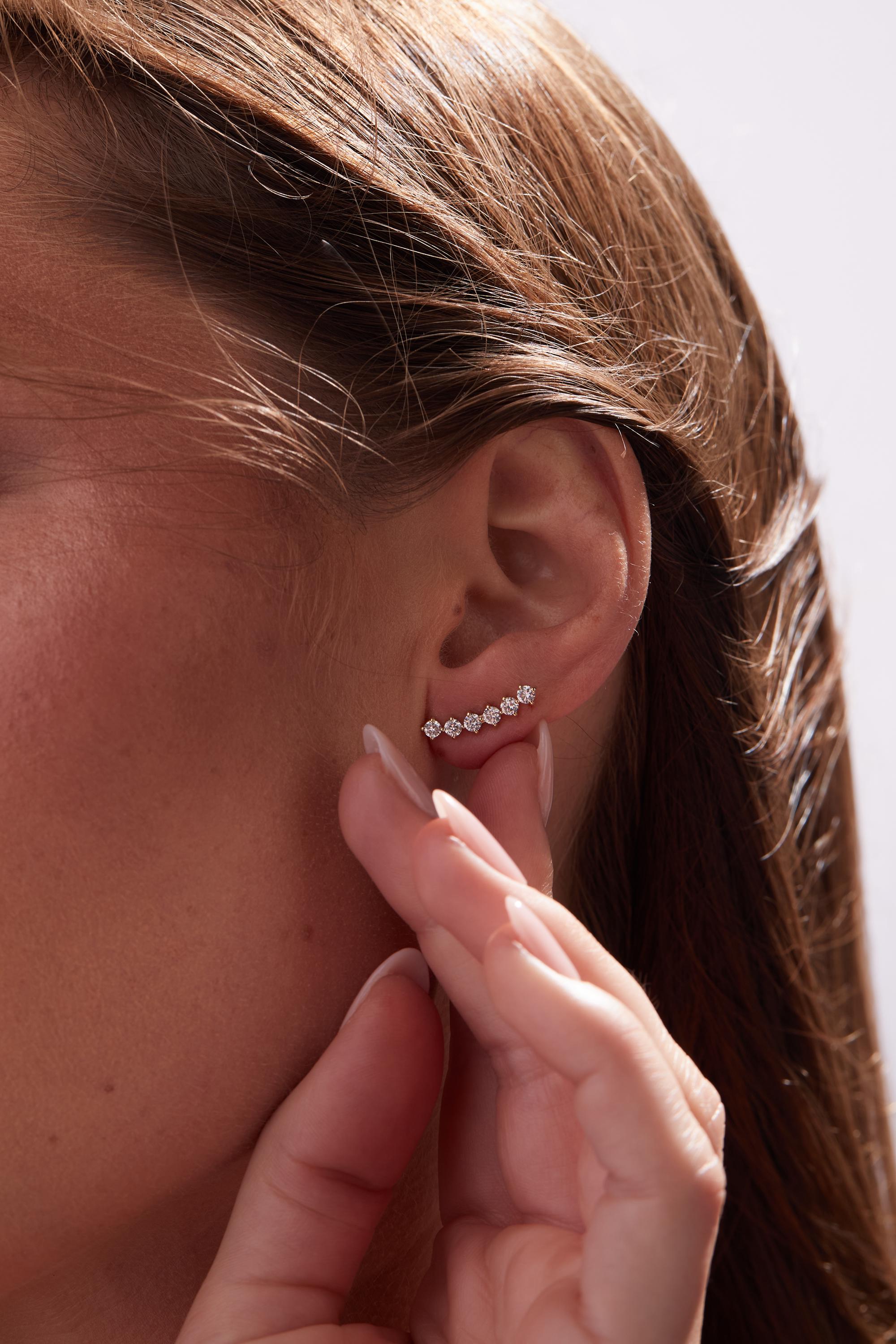 0.80Ct Lab Grown Diamond Ear Climbers – 14K Gold Minimalist Earrings, Unique & Elegant